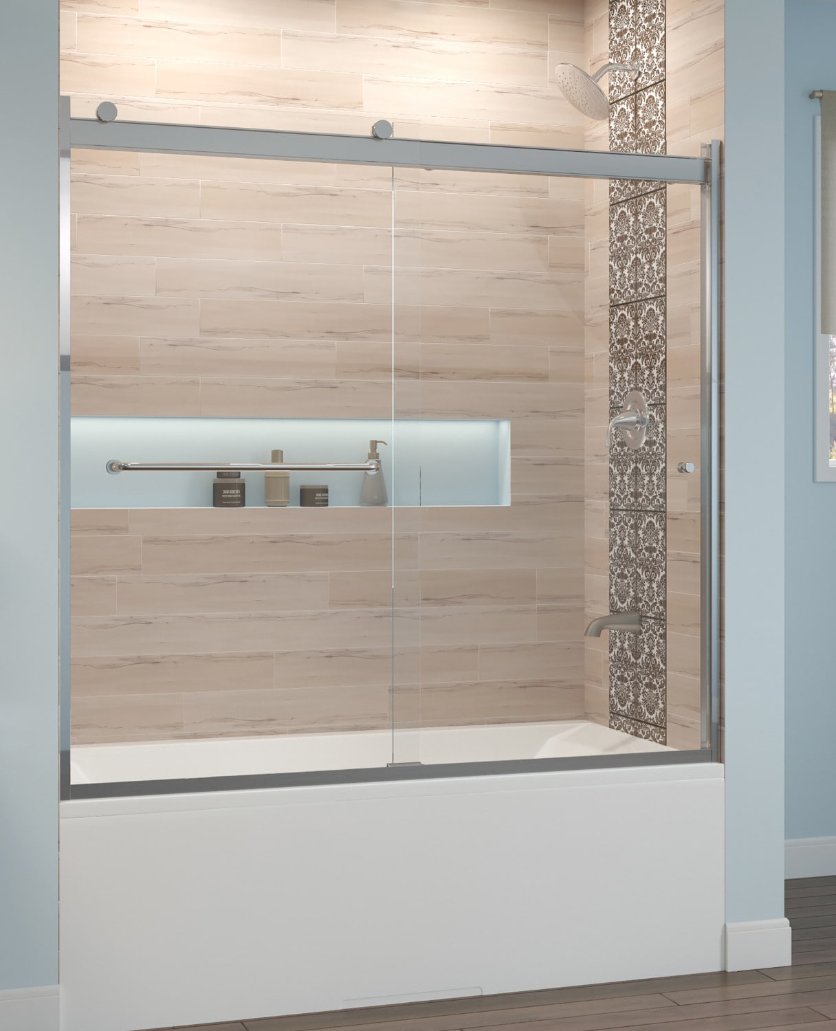 Basco RTLA05B6057CLSV Rotolo Polished chrome 56-in to 60-in W x 57-Inches H Semi-frameless Bypass Sliding Bathtub door