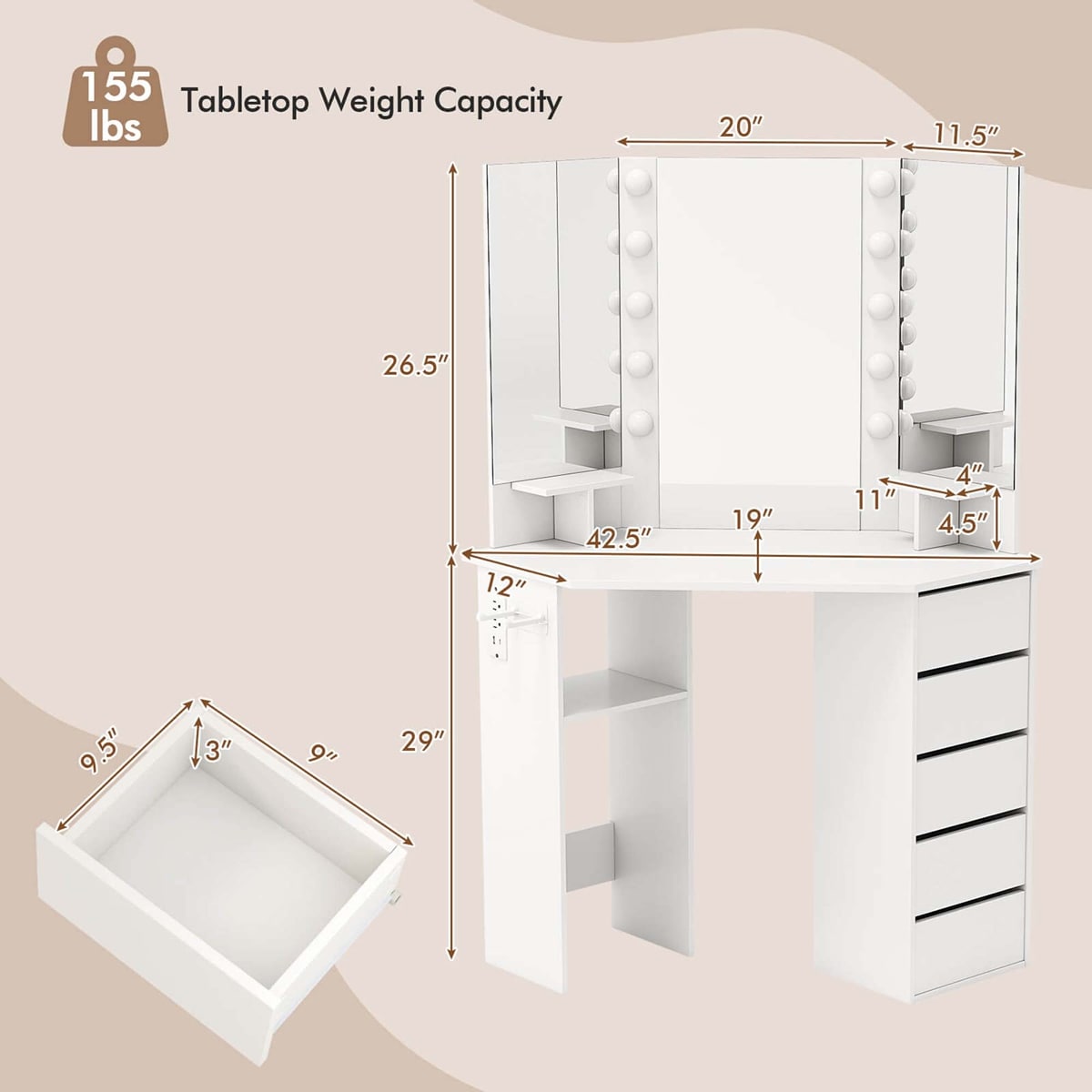 Costway HCST05694 Bedroom-Vanities - View #2