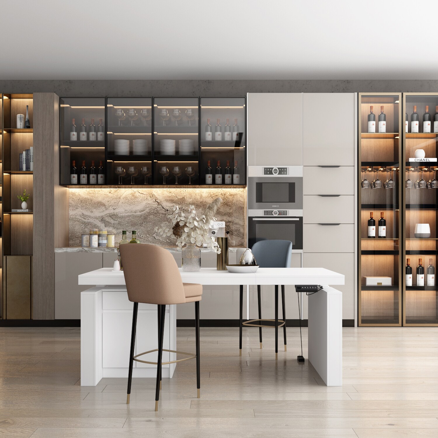 FUFU&GAGA White Mdf Base with Composite Top Kitchen Island (31.5-in x 70.9-in x 29.5-in)