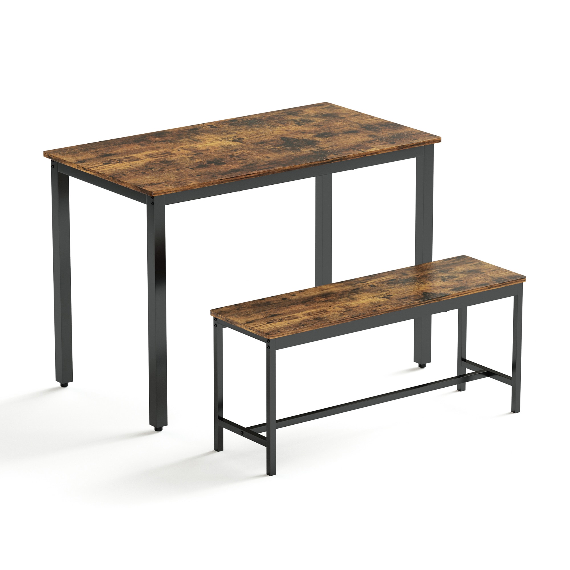 Rustic Brown and Black 3-Piece Dining Table Set with Benches