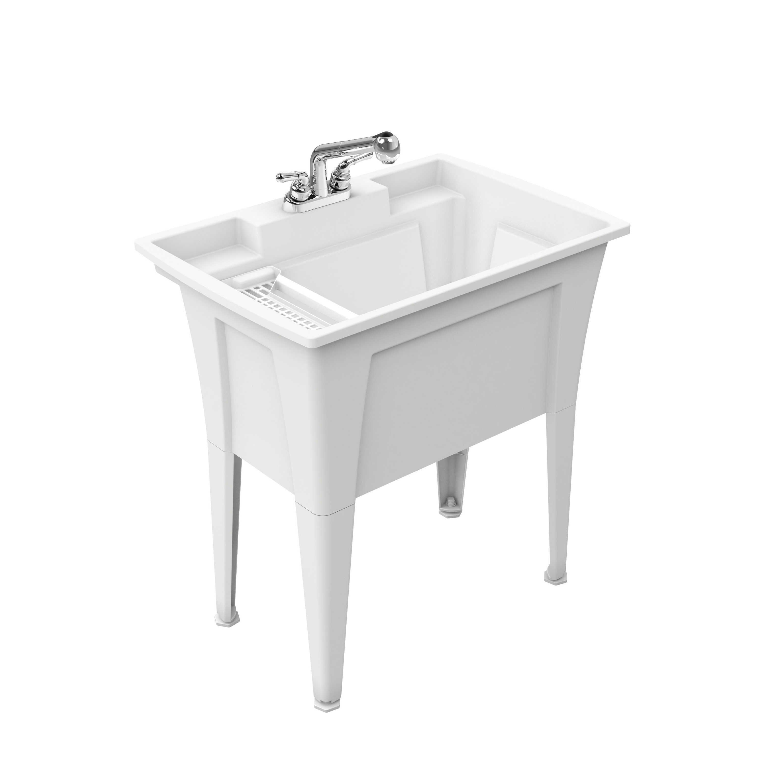 Spacious White Utility Sink Laundry Tub Freestanding Sink Wash Station W/  Faucet