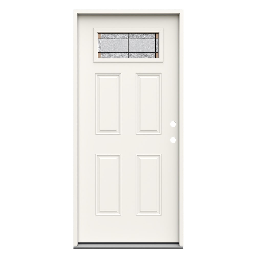 JELD-WEN JWPRO243600006 Ballantyne 36-in x 80-in x 4-9/16-in Steel 1/4 lite Left-hand inswing Primed Prehung Front Door Insulating core