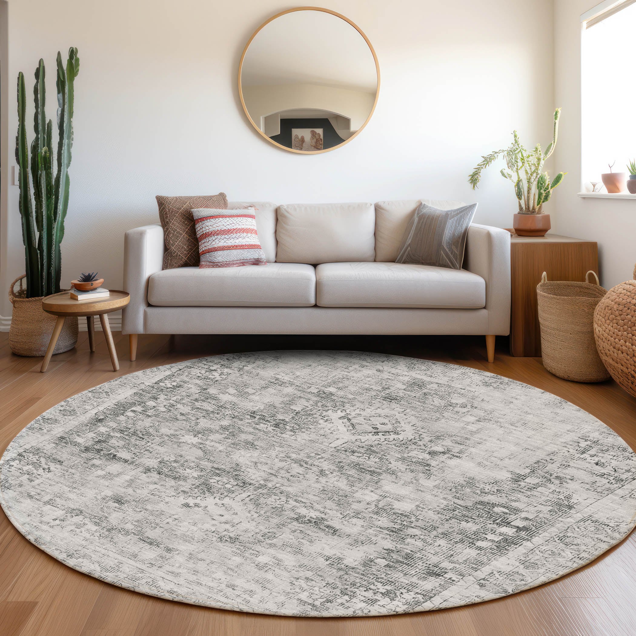 Addison Rugs ACN1229CC8RO Chantille ACN1229CC 8 x 8 (ft) Polyester Charcoal Round Indoor/Outdoor Geometric Machine washable Area rug