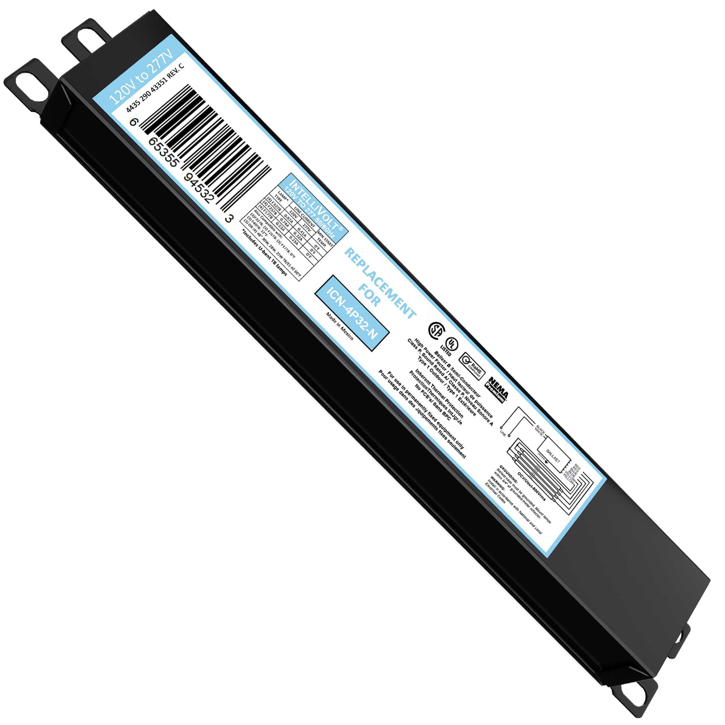 OHLECTRIC  Replacement for ICN4P32 SC 2 and 3 Lamp T8 Fluorescent Ballast Electronic Ballast Replacement 120 277 Volt Instant Start Standard and Energy Efficient Ballasts UL Approved