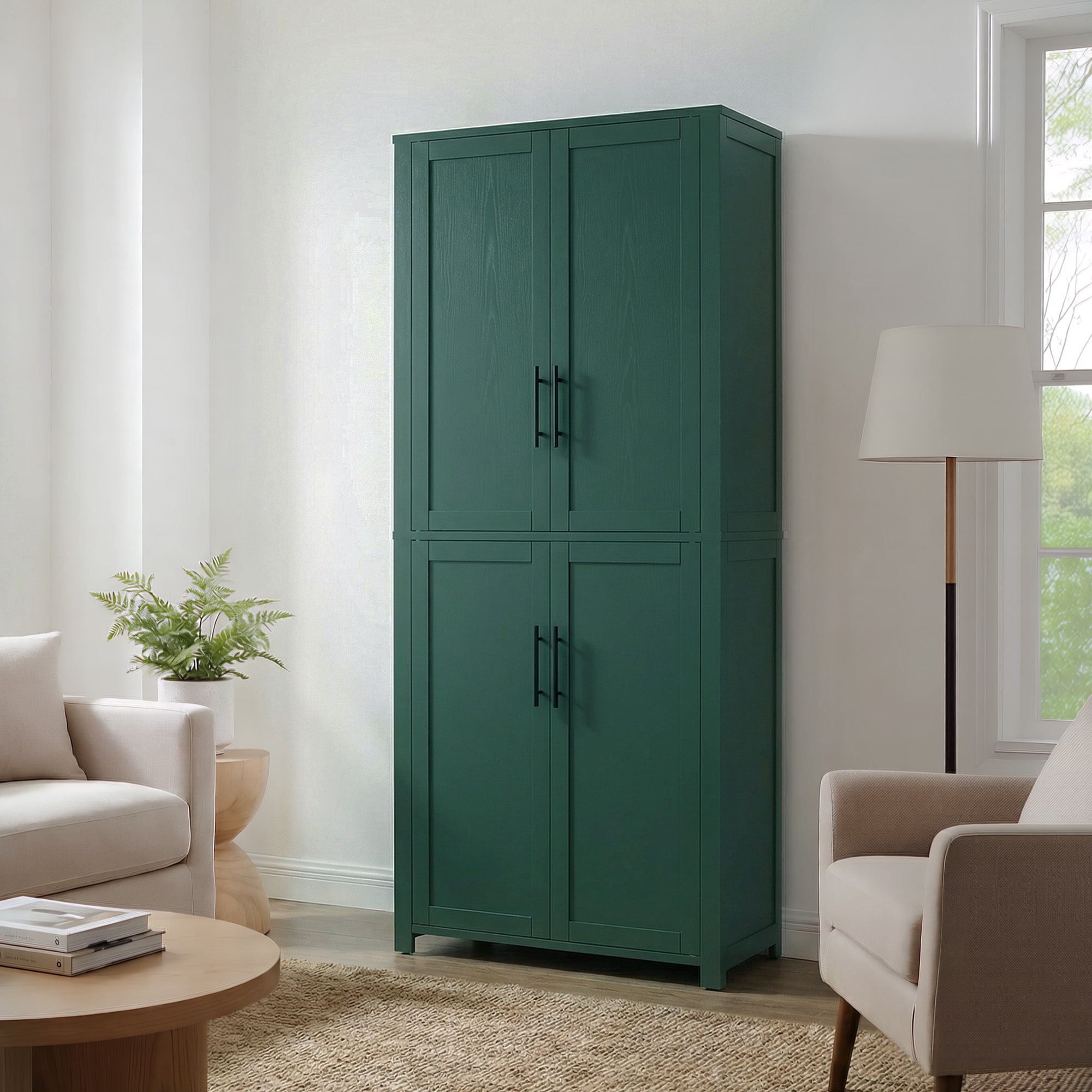Misty Moon 28-in W x 67-in H x 15-in D Light Green Wood Grain Tall Freestanding Storage Cabinet with Four Solid Panel Doors Utility Storage Cabinet