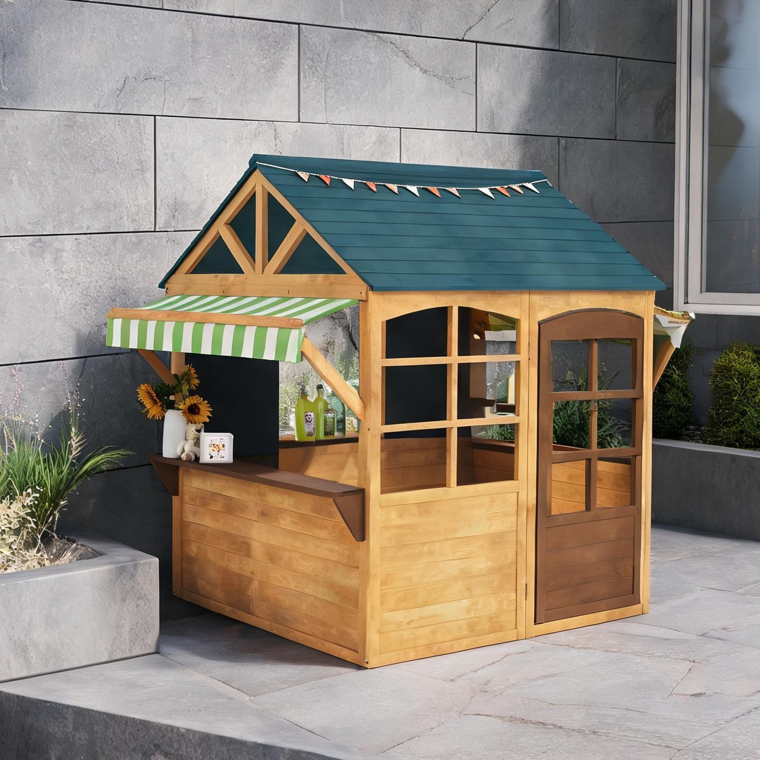 BBabe 26-Inch Outdoor Fir Playhouse with Foldable Walls practical Covers Brown-Toned