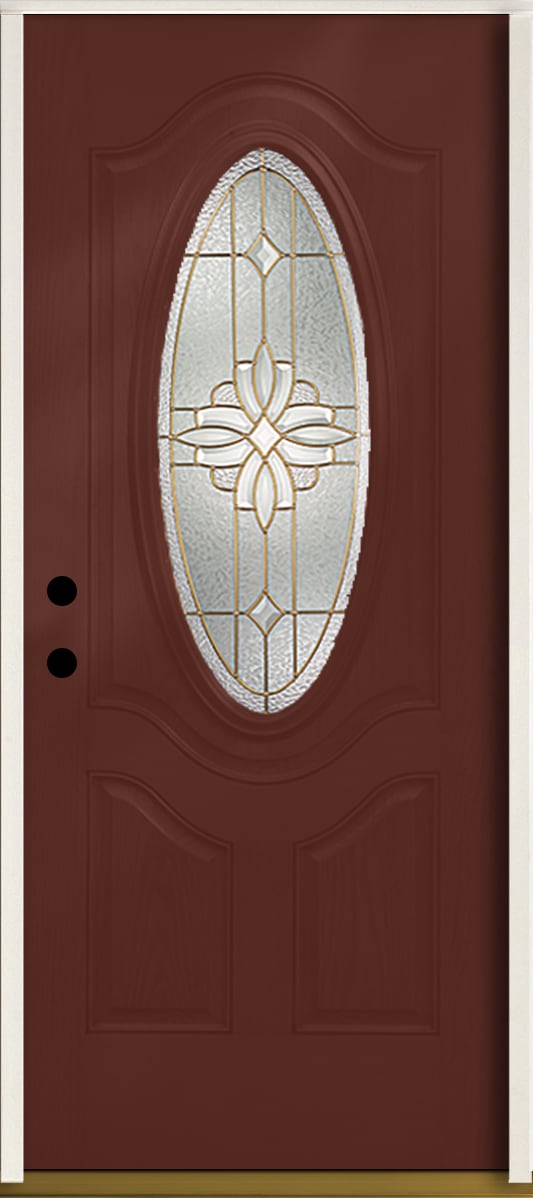 RELIABILT LO841845 Laurel 36-in x 80-in x 4-9/16-in Fiberglass Oval lite Right-hand inswing Wineberry Stained Prehung Front Door Insulating core