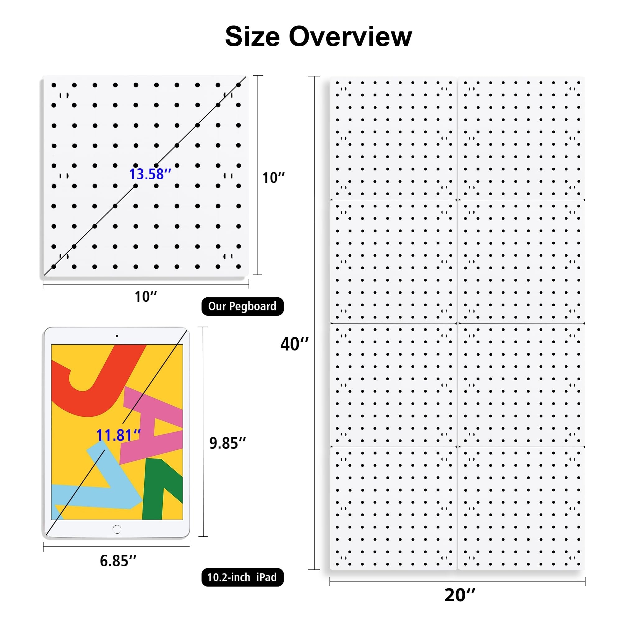 Etokfoks  8 piece 10 x 10 in white pegboard wall organizer panels with 1 4 in holes for garage craft room and household storage