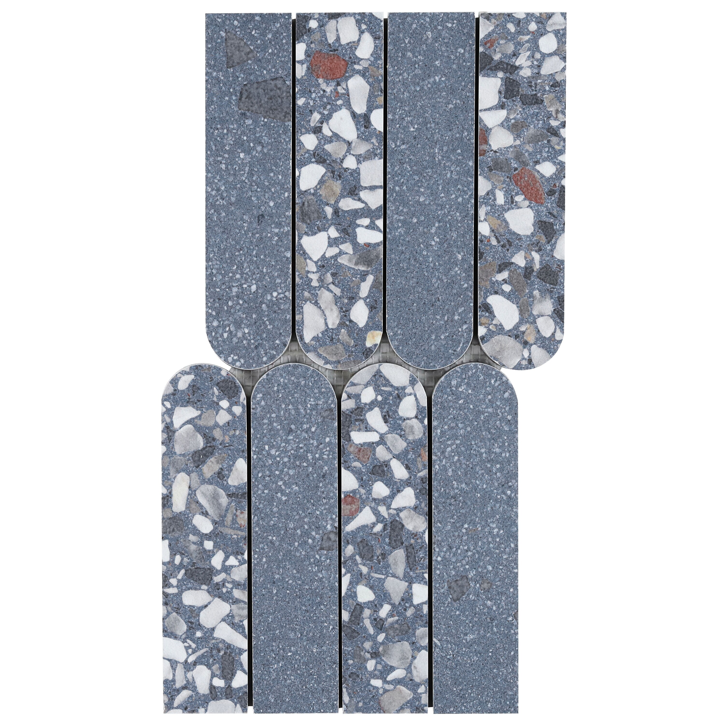 Artmore Tile EXT3RD109347 Mamba Fin Blue 3.93 in. x 7.92 in. Matte Porcelain Terrazzo Look Mosaic Floor and Wall Tile Sample