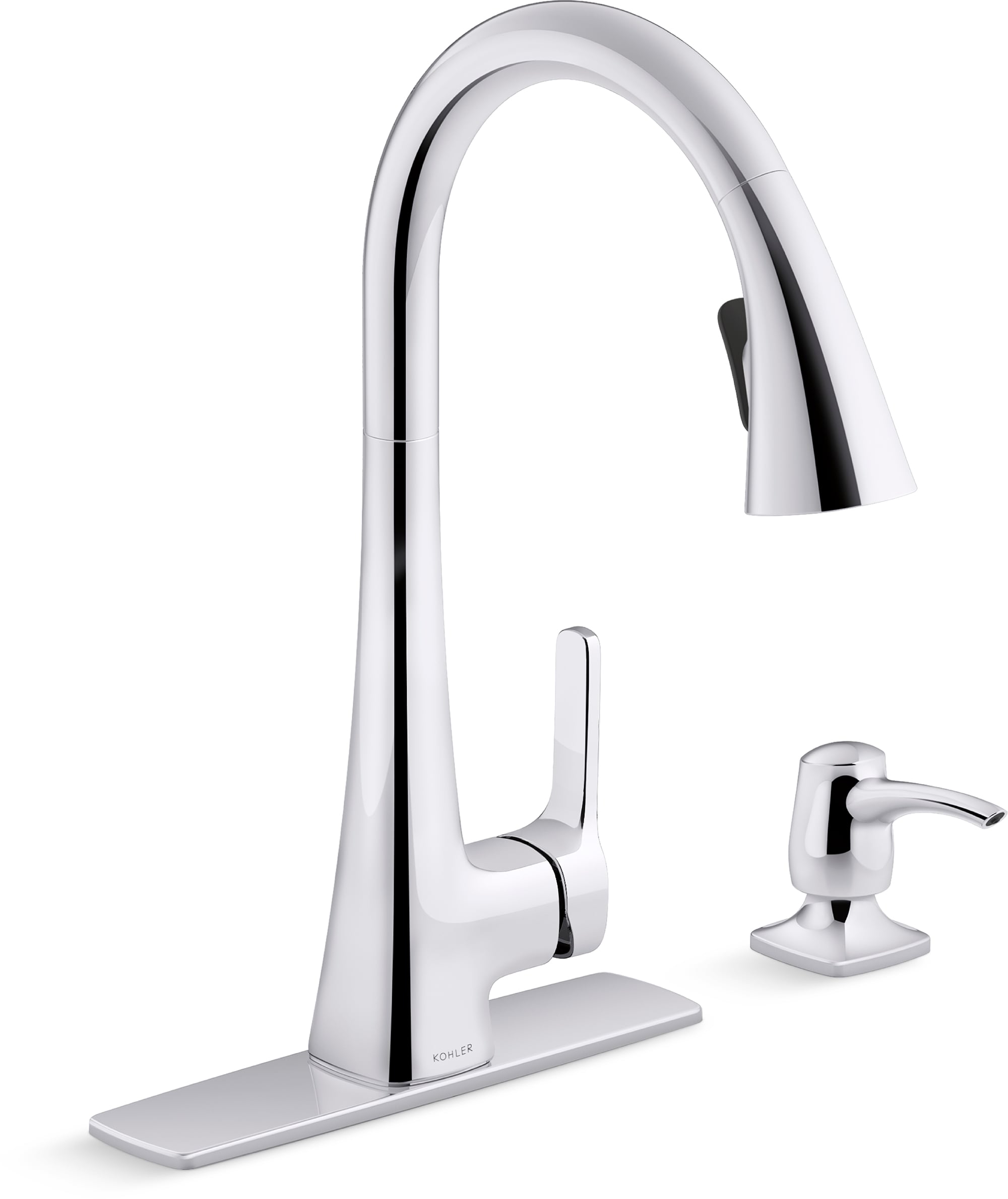 KOHLER R22867-SD-CP Maxton Polished Chrome Single Handle Deck-mount Pull-down Kitchen Faucet with Sprayer ( Deck Plate Included ) (Soap Dispenser Included)