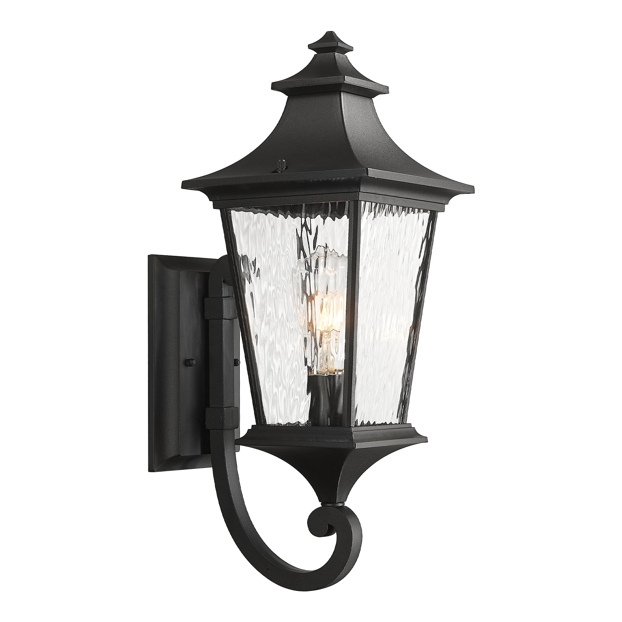 AOIZGMY Farmhouse Outdoor Wall Sconce 21 Inch Black Finish Water Ripple Glass Shade Weather Resistant Aluminum Exterior Light for Porch Garage #LAZ0520Z072
