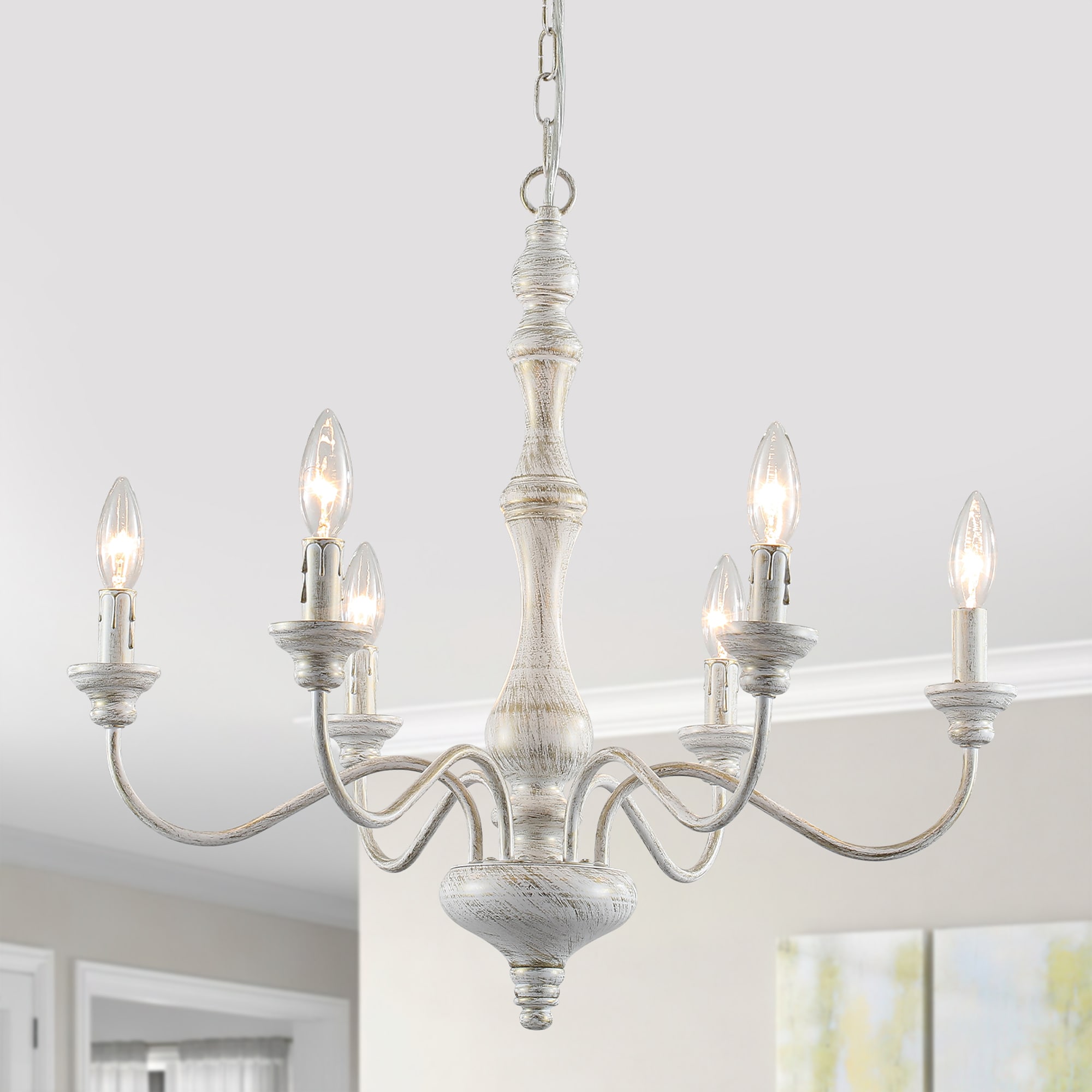 ZemSum 24-In 6-Light Antique White Gold Candle-Style Vintage Iron Chandelier