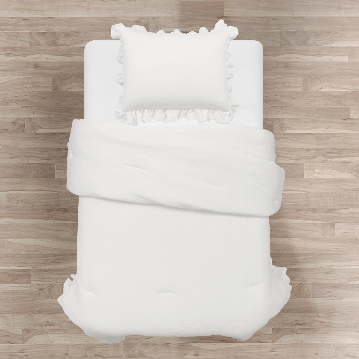 Pure White Twin Microfiber Comforter Set with Ruffled Edges