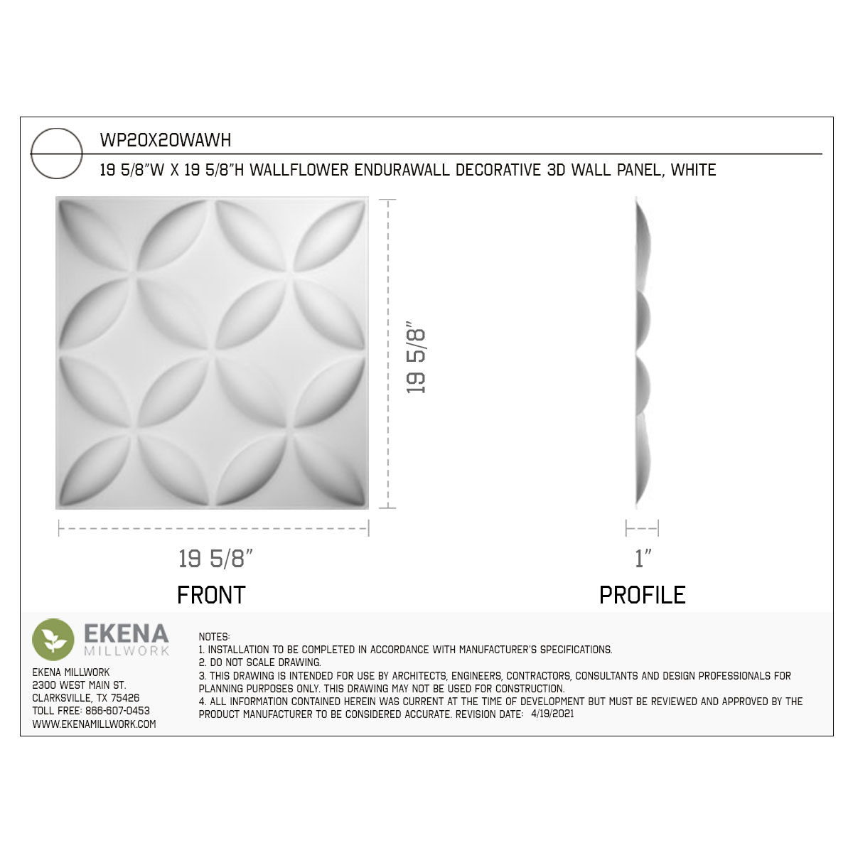 Ekena Millwork WP20X20WAWH-CASE-50 Wall-Panels - View #2