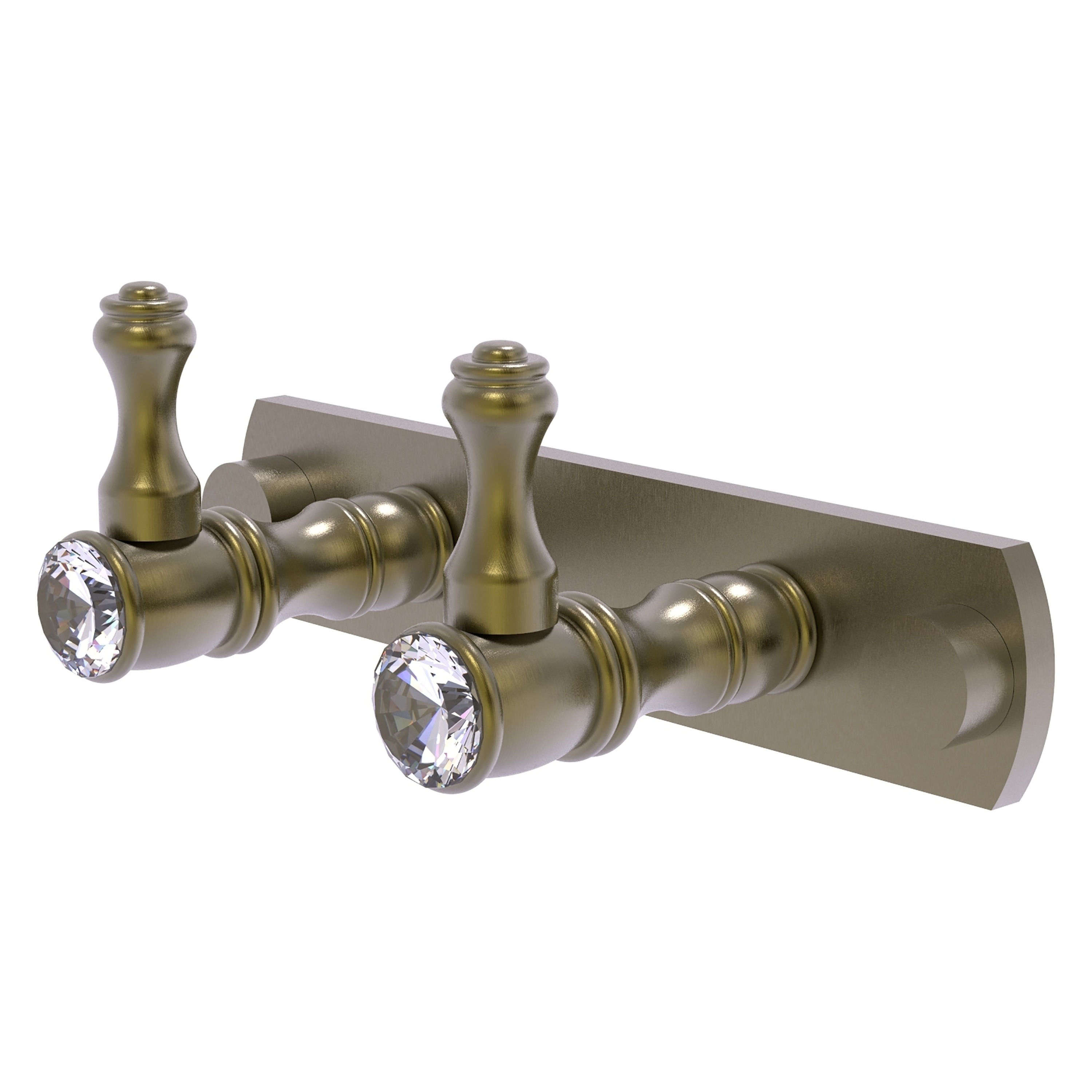 Allied Brass CC-20-2-ABR Carolina Crystal Antique Brass Double -Hook Wall mount Towel Hook