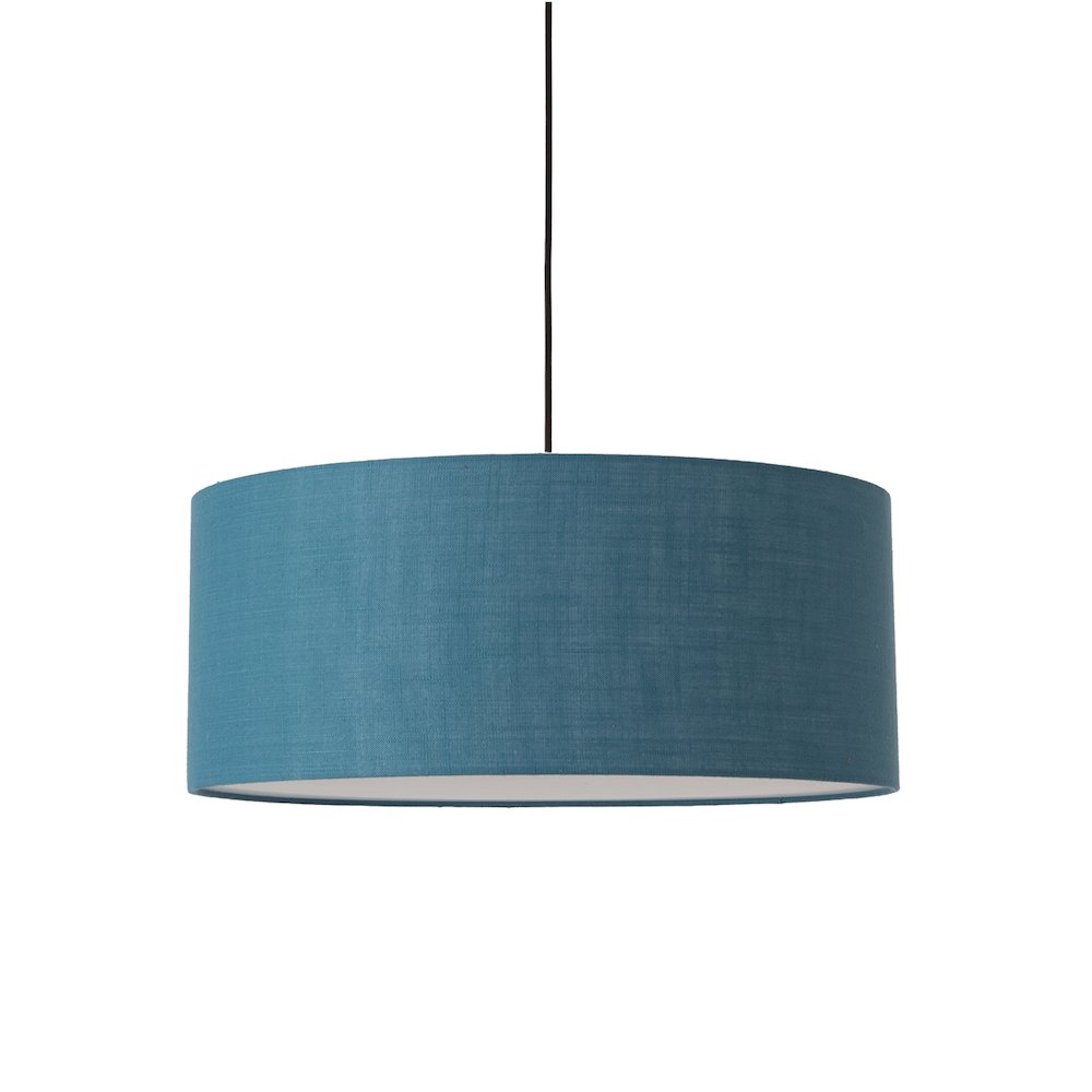 NOVA of California Stretch Pendant - Weathered Brass Pol Blue Linen Shade Dimmable Bulb Included