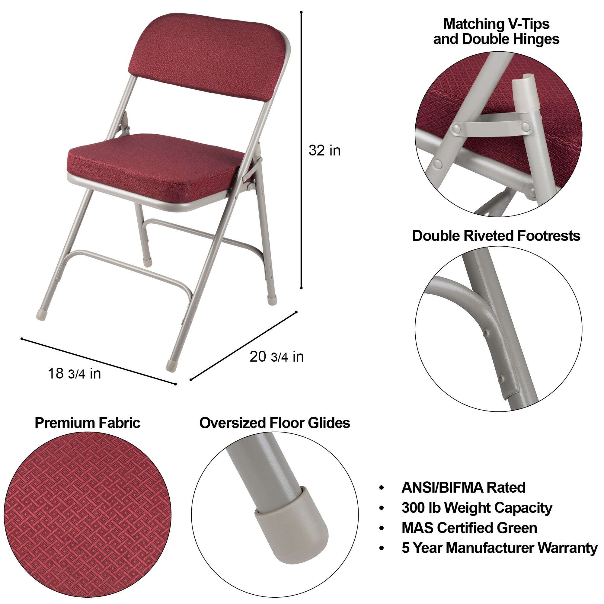 Hampden Furnishings 2 Pack Burgundy Grey Standard Folding Chair