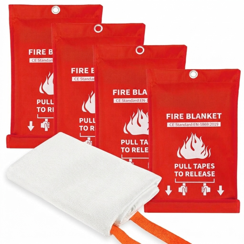 Adrinfly 4 Pack 40 x 40 Inch Emergency Fire Blanket Fiberglass Heat Resistant Fire Suppression Blanket for Kitchen Home Camping Car Office Safety #LAD0420R06