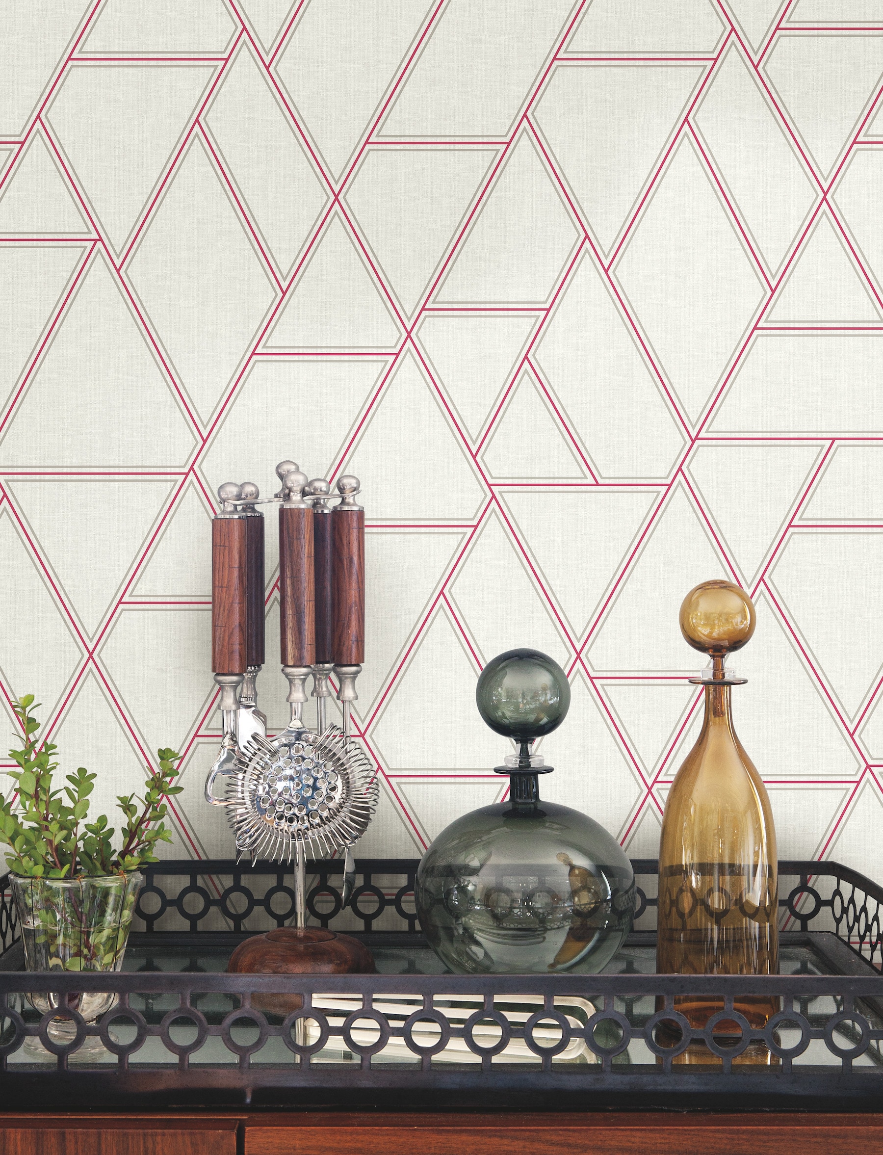 York Wallcoverings GR5913 Grandmillennial 60.8-Sq. Feet Red Non-woven Geometric Prepasted Water Activated Paste Wallpaper