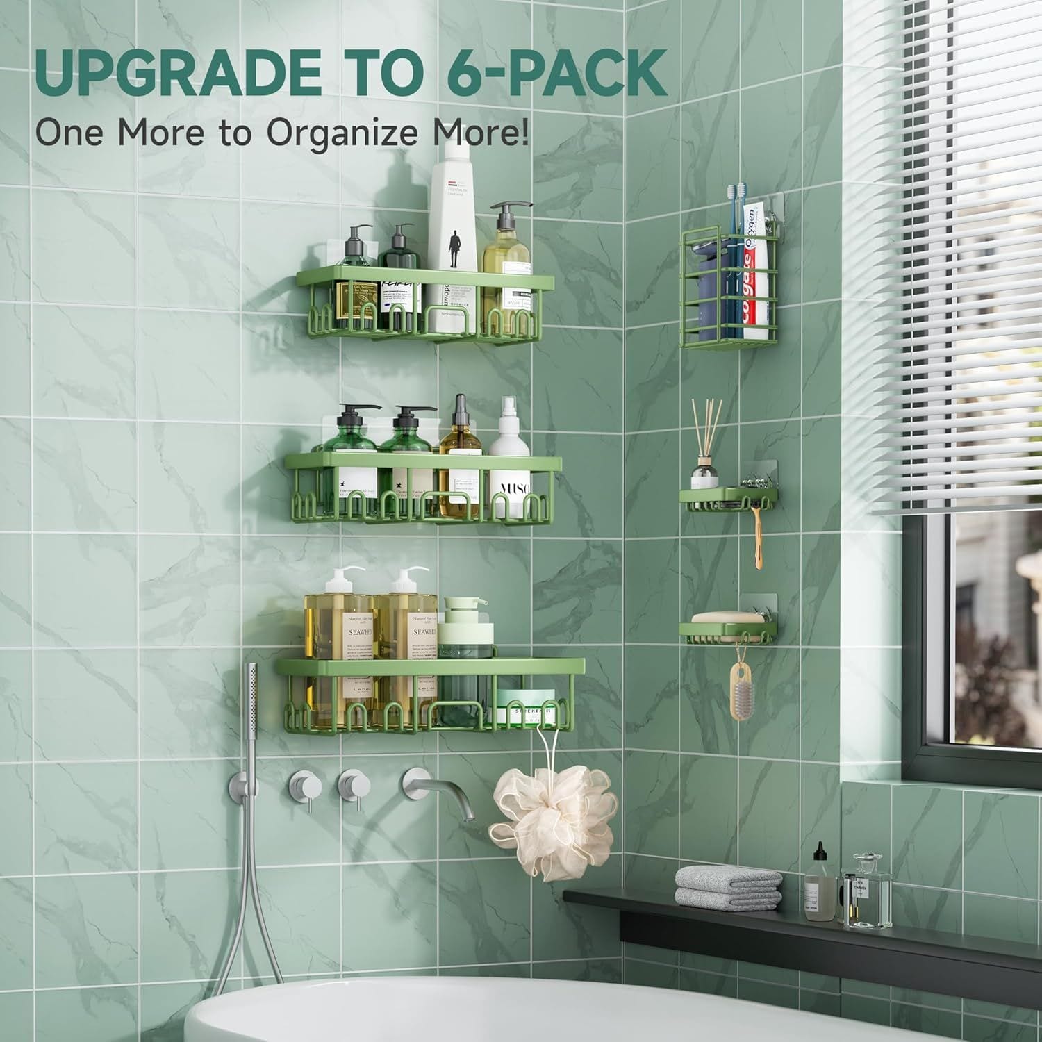 JUSHUA Rustproof Waterproof Shower Caddy 6-Pack No Drilling Adhesive ...