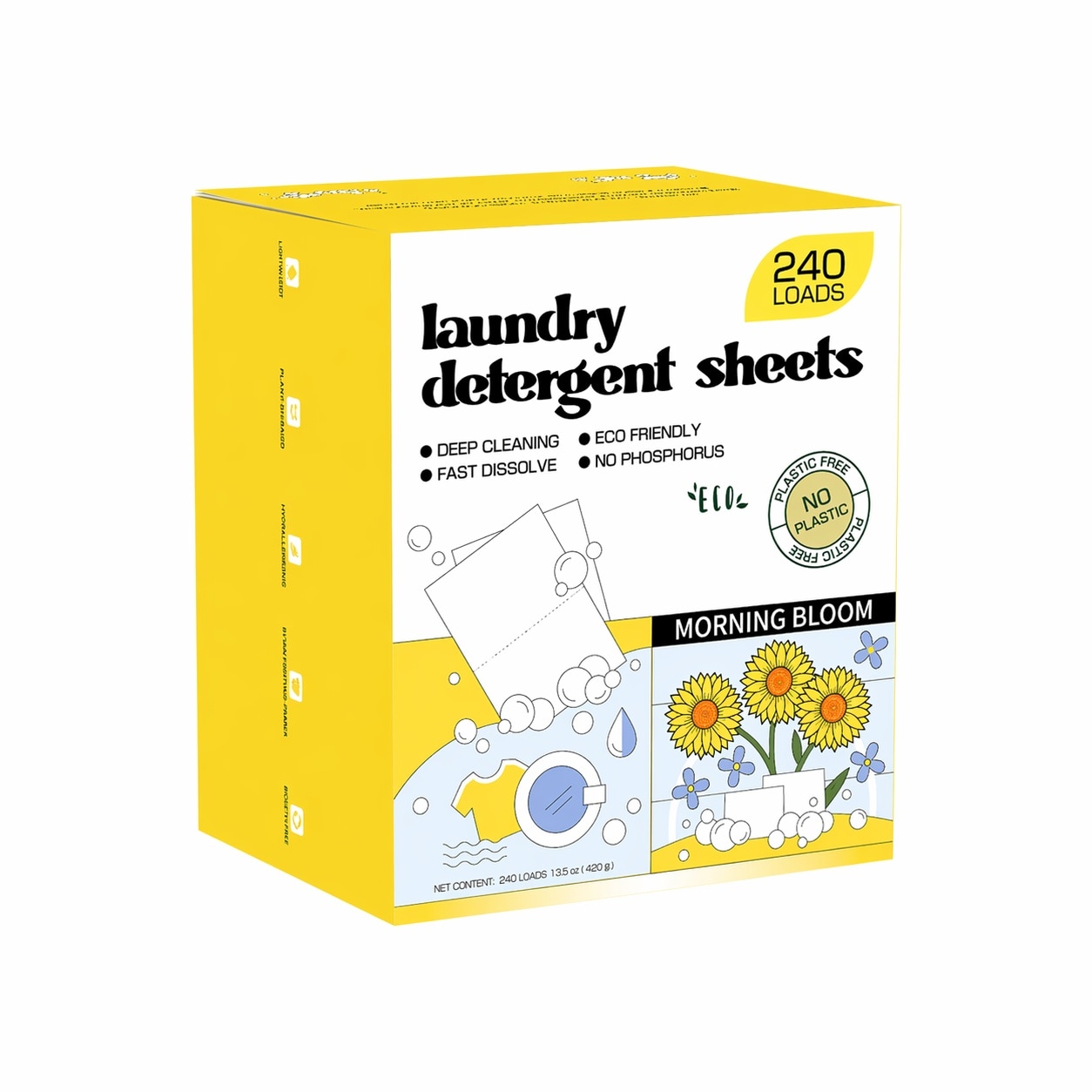 LAIFUCAM  Laundry Detergent Sheets 240 Sheet Pack Eco Friendly Plant Based Hypoallergenic No Plastic Jug Morning Bloom Scent for Sensitive Skin