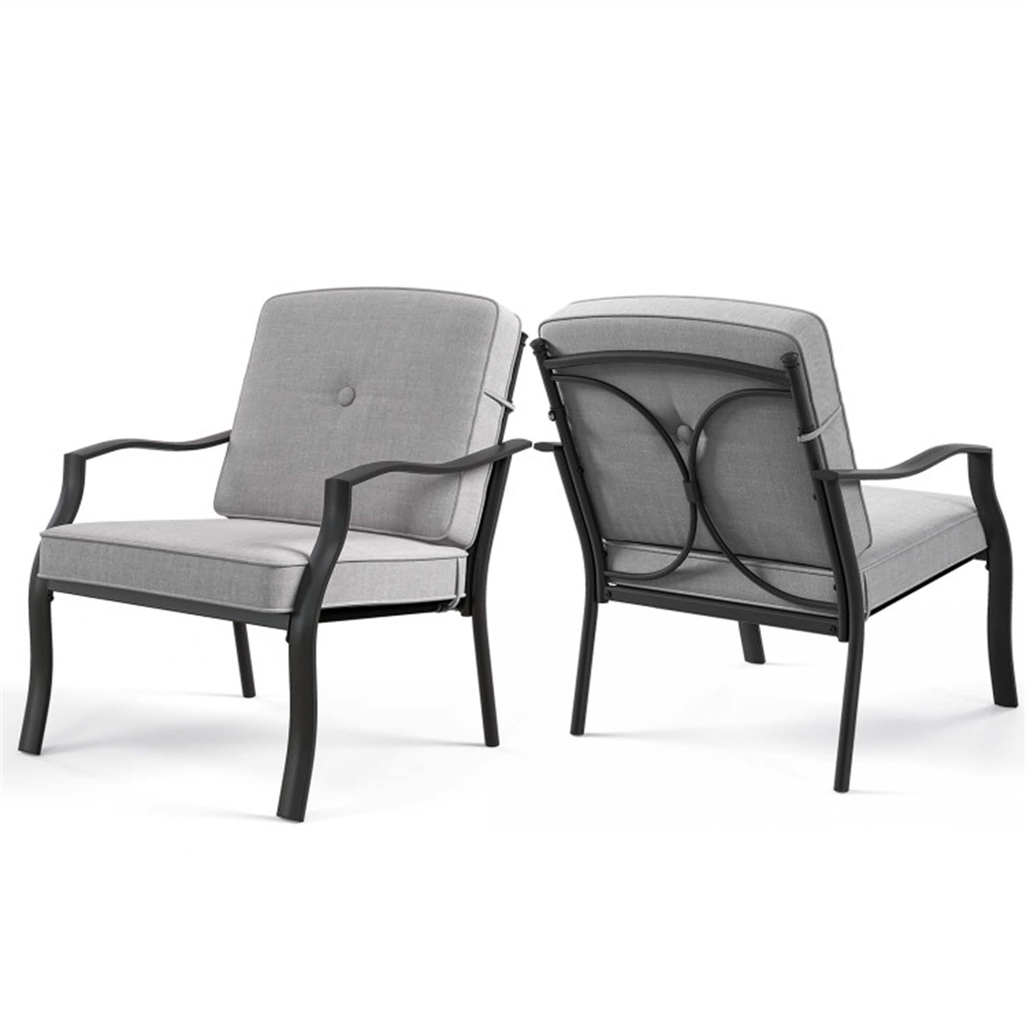 BABOOM BOM-26GR-22-CO Outdoor Chair Set of 2 Black Metal Frame Stationary Conversation Chair with Gray Polyester Cushioned Seat