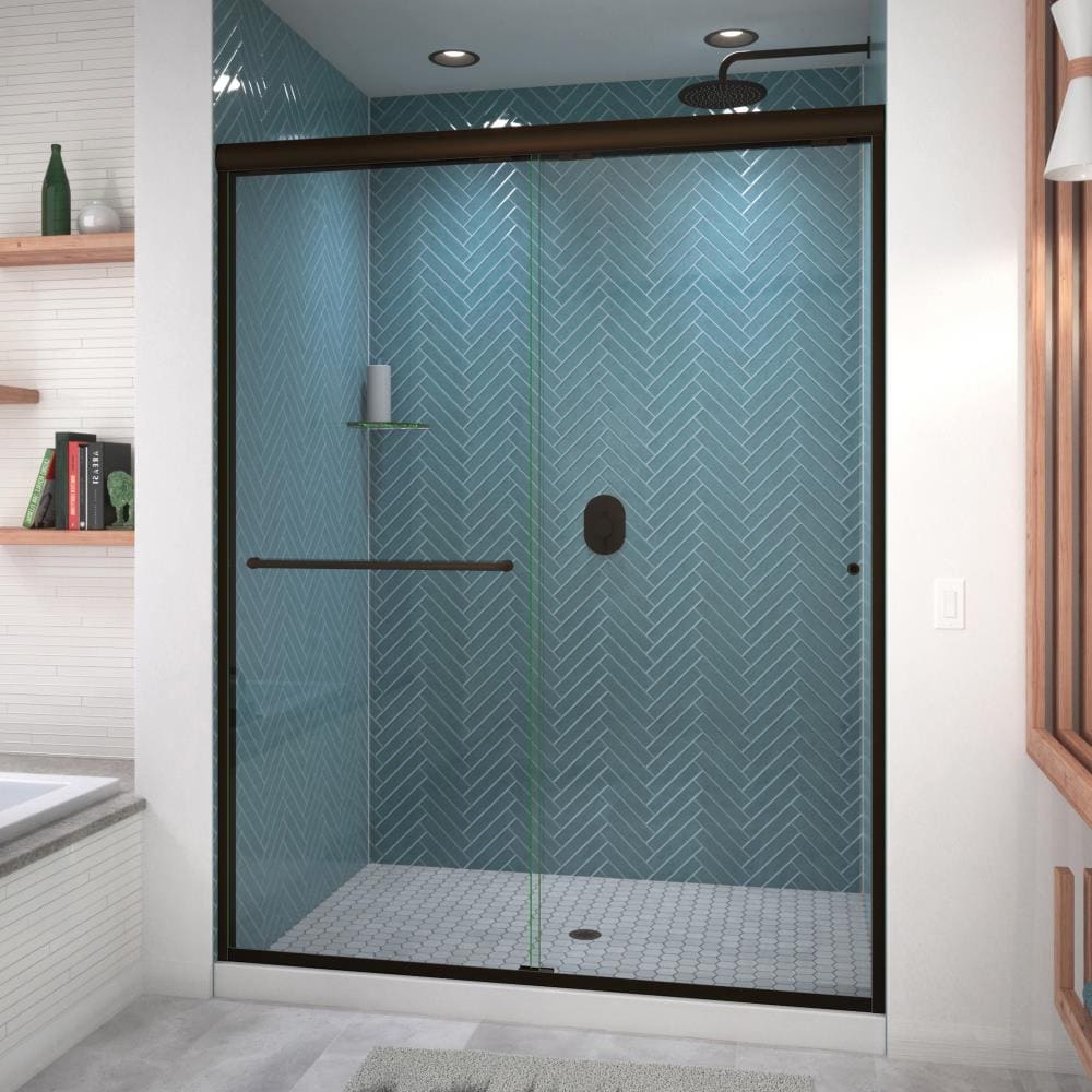 Euro Anodized Oil-Rubbed Bronze 56-in to 60-in x 76.5-in Semi-frameless Bypass Sliding Shower Door Stainless Steel | - Arizona Shower Door ES36076AOBCLR