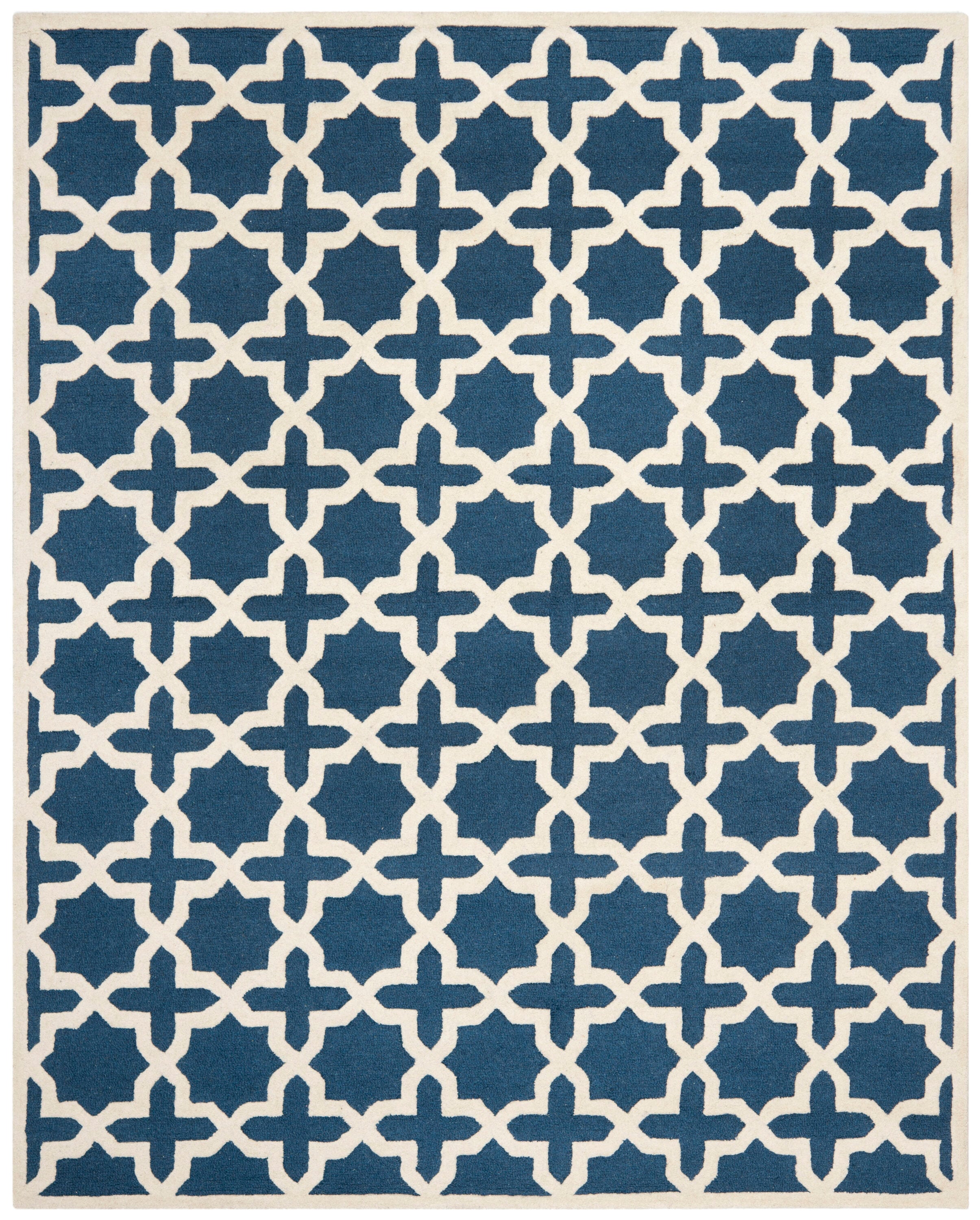 Navy Blue and Ivory Hand-Tufted Wool 9' x 12' Area Rug