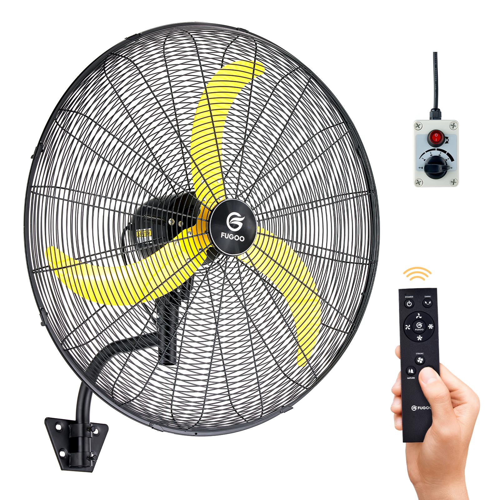 Maxcuum 30 in. BLDC IP54 Dustproof Oscillating Yellow Indoor/Outdoor Wall Mount Fan, with Remote Control, Low Noise 30-in Plug in Oscillation Indoor or Outdoor Yellow Wall Mounted Fan