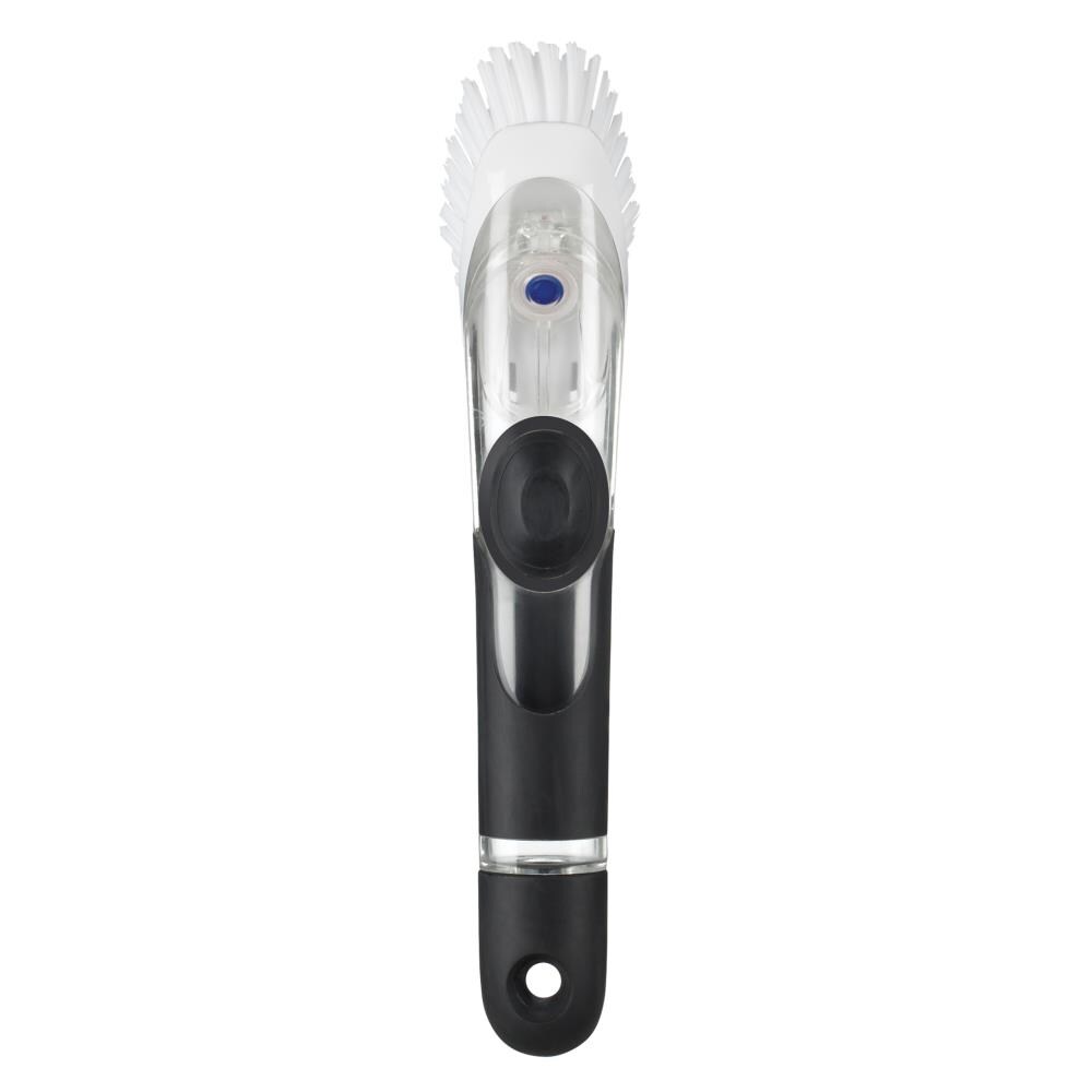 OXO Soap Dispensing Dish Brush - Black, Countertop Mount, Durable Nylon  Bristles, Easy Soap Squirt, Baked-On Food Scraper in the Soap Dishes  department at
