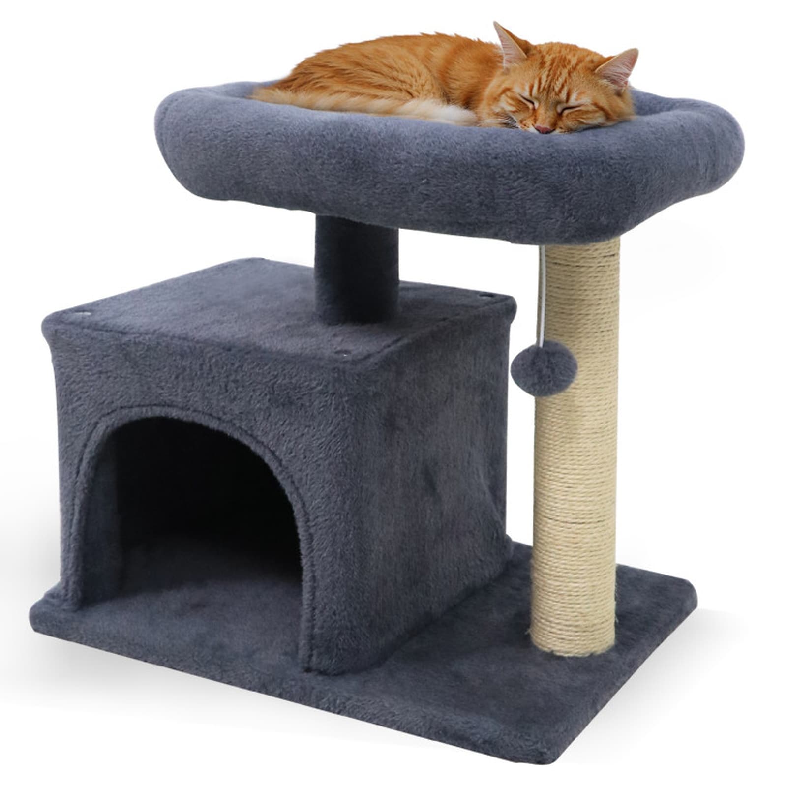 SUGIFT Small Cat Tree with Large Padded Plush Perch Dark Gray Compact Cat Tower with Sisal Cat Scratching Post 19.5-in Tall and 22-lb Tier for Apartments Desks and Tight Spaces Kittens and Small Cats