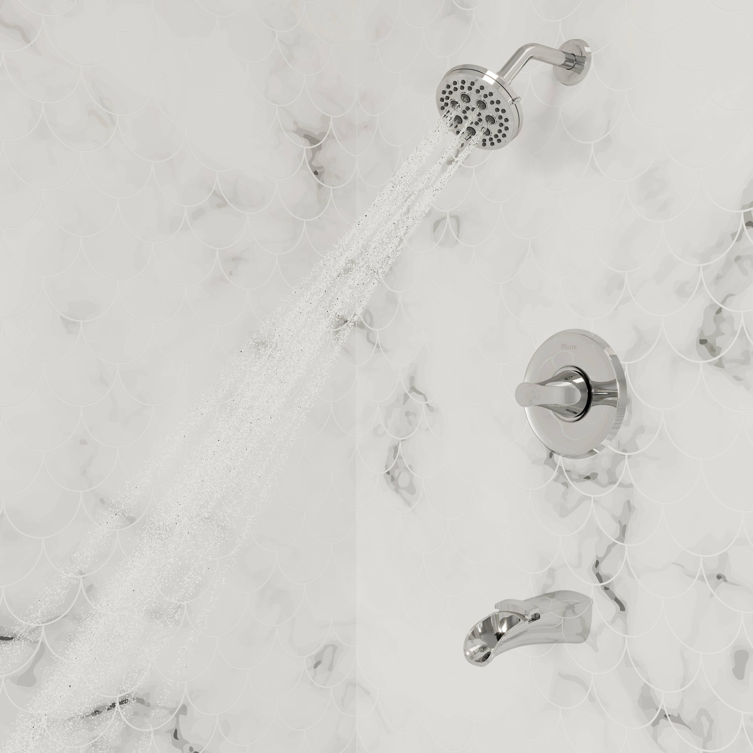 Polished Chrome Wall Mounted Tub and Shower Faucet with Pulse Rain Jet