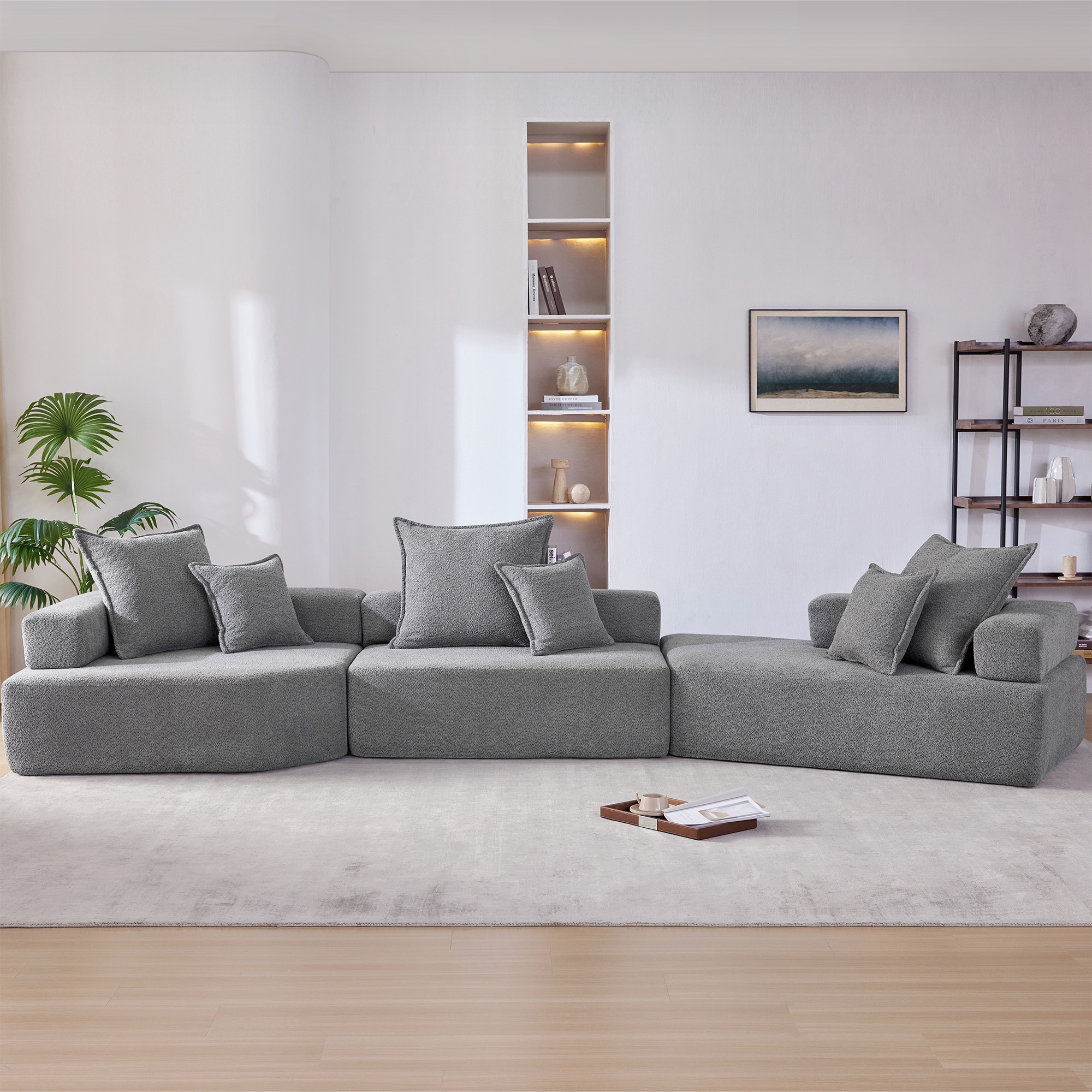 ModernLuxe N723S0293E Oversized Modular Sectional SofaLuxury Boucle Floor Couch SetConvertible Compressed CouchSpacious FoamFilled Sofa for Living Room3 PC Free Combination2 Colors