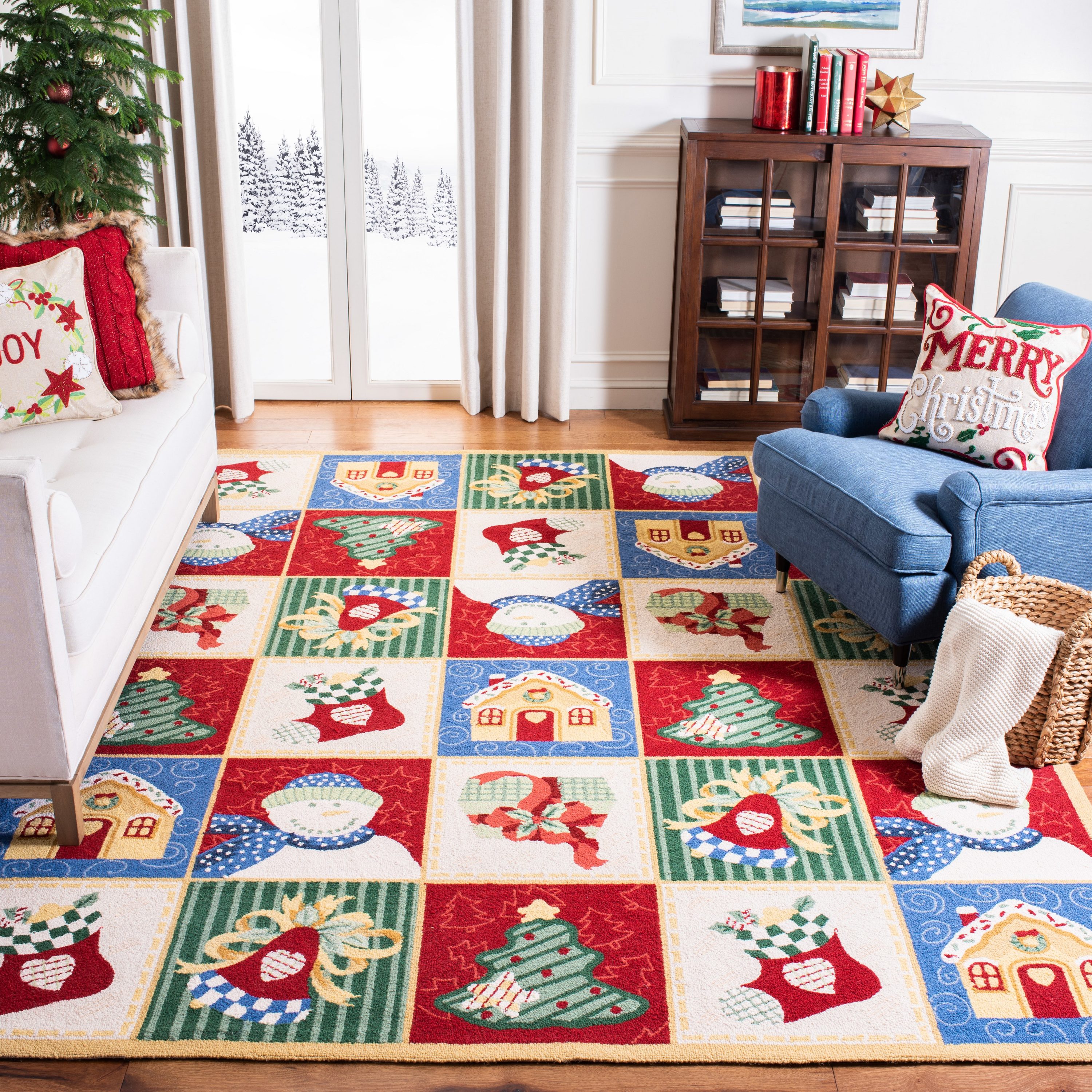 Multicolor Hand-Hooked Wool Christmas Runner Rug