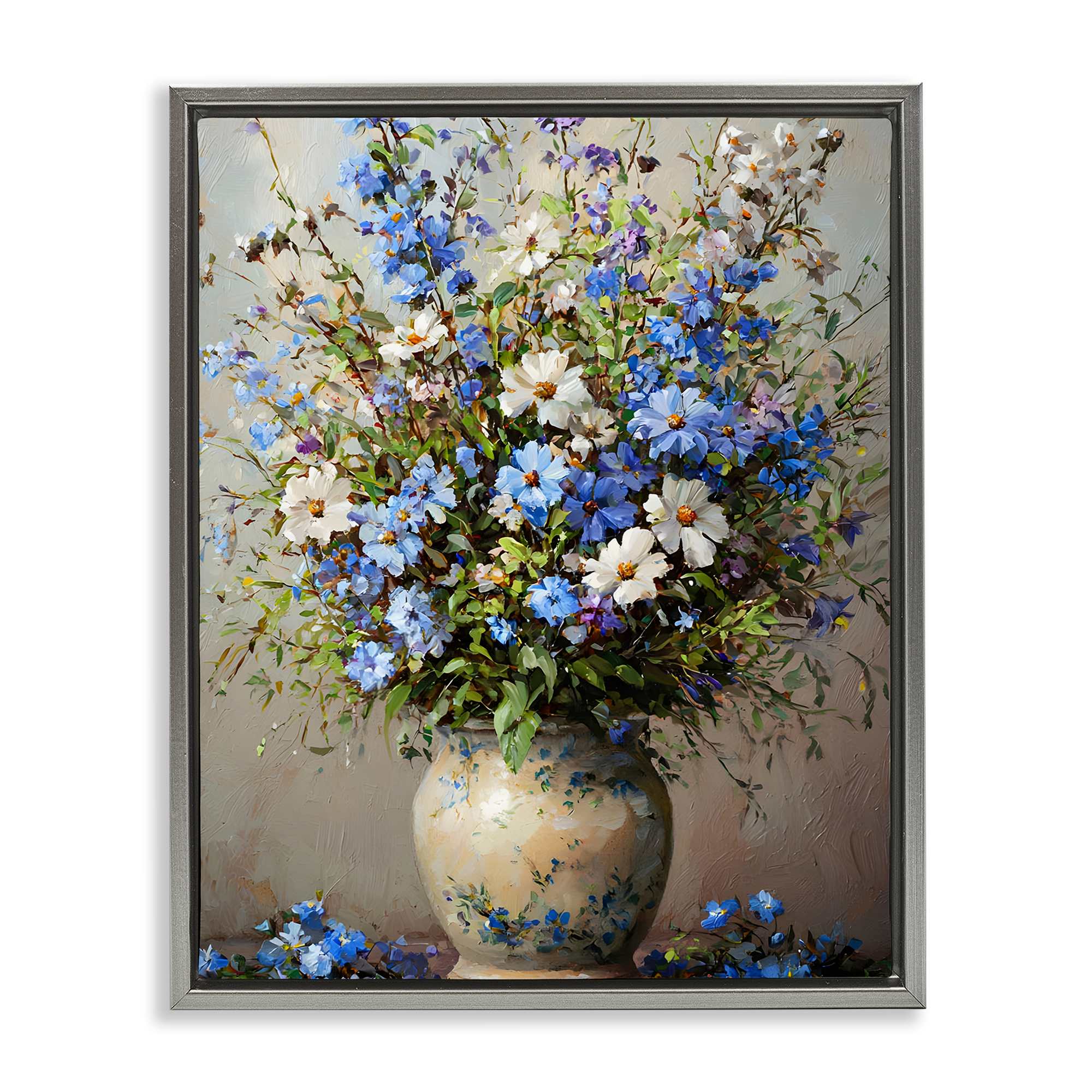 Stupell Industries BT-744-FFL-24X30 Cerulean Flower Bouquet Gray Framed Floater Canvas Wall Art By Franklyn Gregory 25 x 31