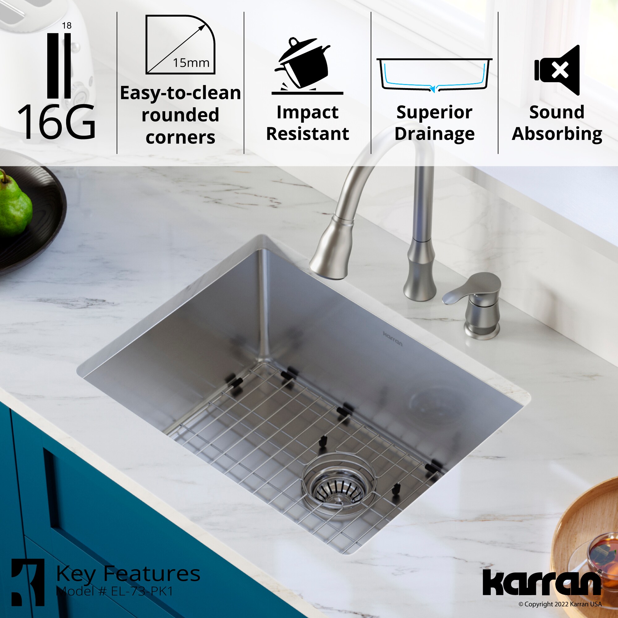 Elite 23" Stainless Steel Single Bowl Undermount Kitchen Sink