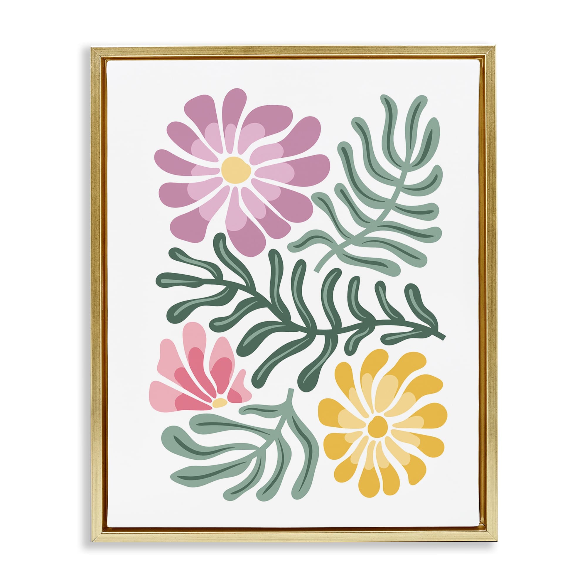 Stupell Industries BT-201-FFG-24X30 Pastel Midcentury Mod Blooms Gold Framed Floater Canvas Wall Art By Kim Allen 25 x 31