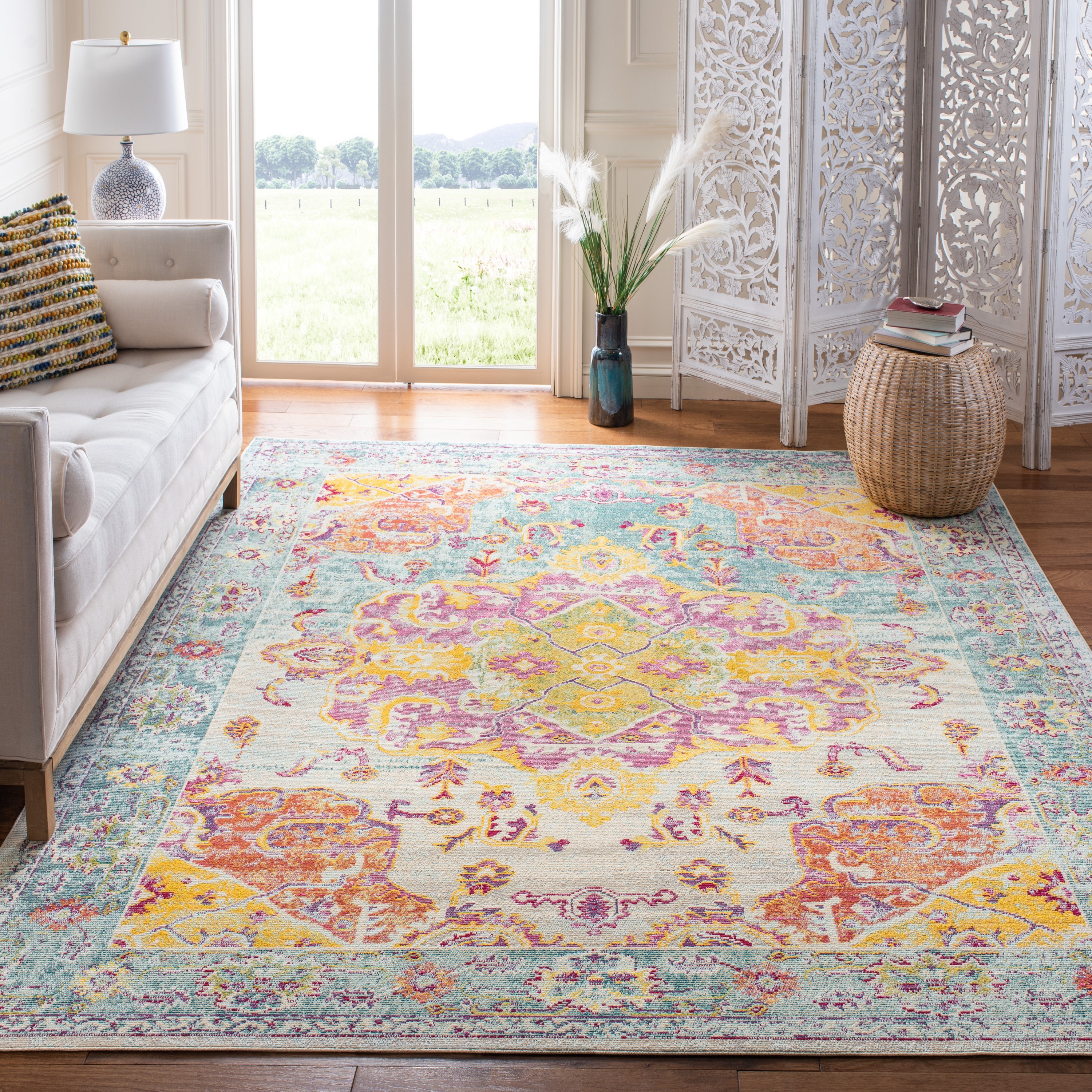 Safavieh CRS520K-9 Crystal Freemont 9 x 12 (ft) Loomed Polypropylene Turquoise/Rust Rectangular Indoor Distressed/Overdyed Vintage Area rug