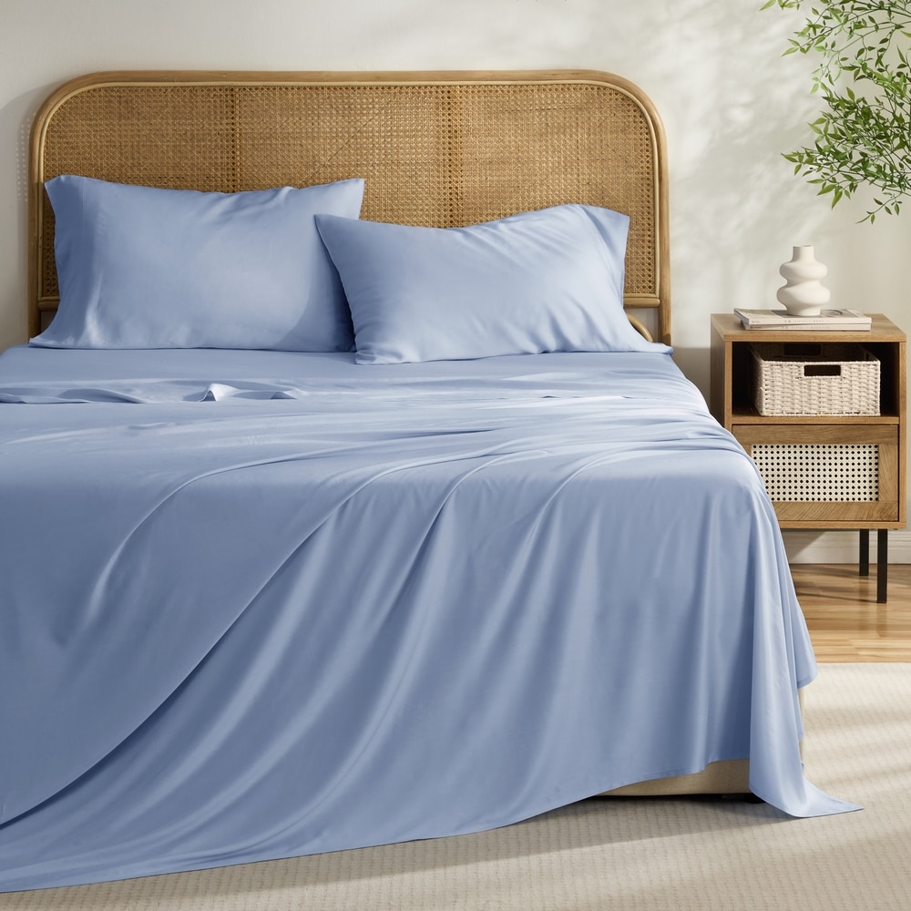 Kathy Ireland Full Rayon from bamboo Light Blue 4 -Piece Bed Sheet Set