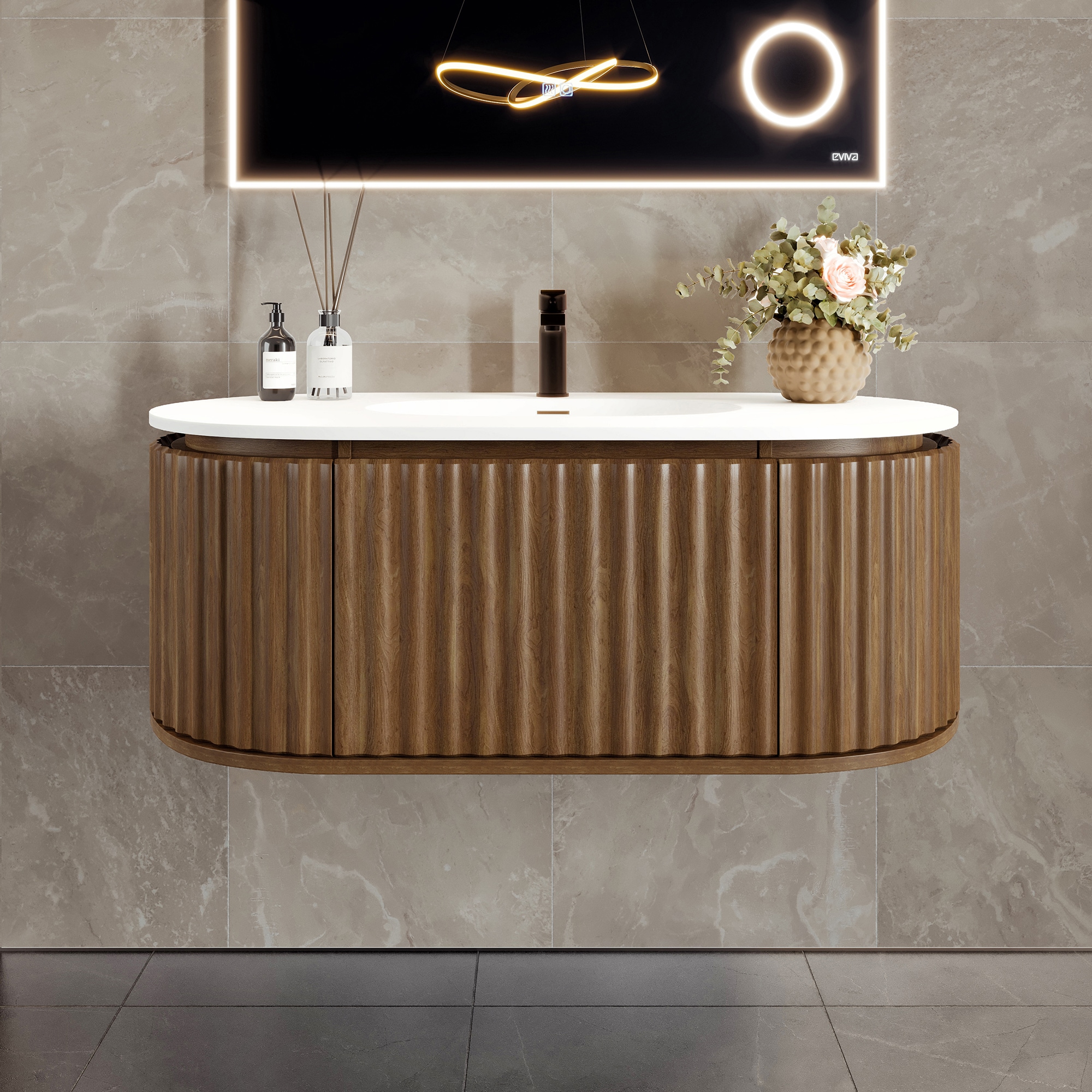 Eviva EVVN202-39MOK-WM Haven 39-in Medium Oak Single Sink Floating Bathroom Vanity with White Solid Surface Top
