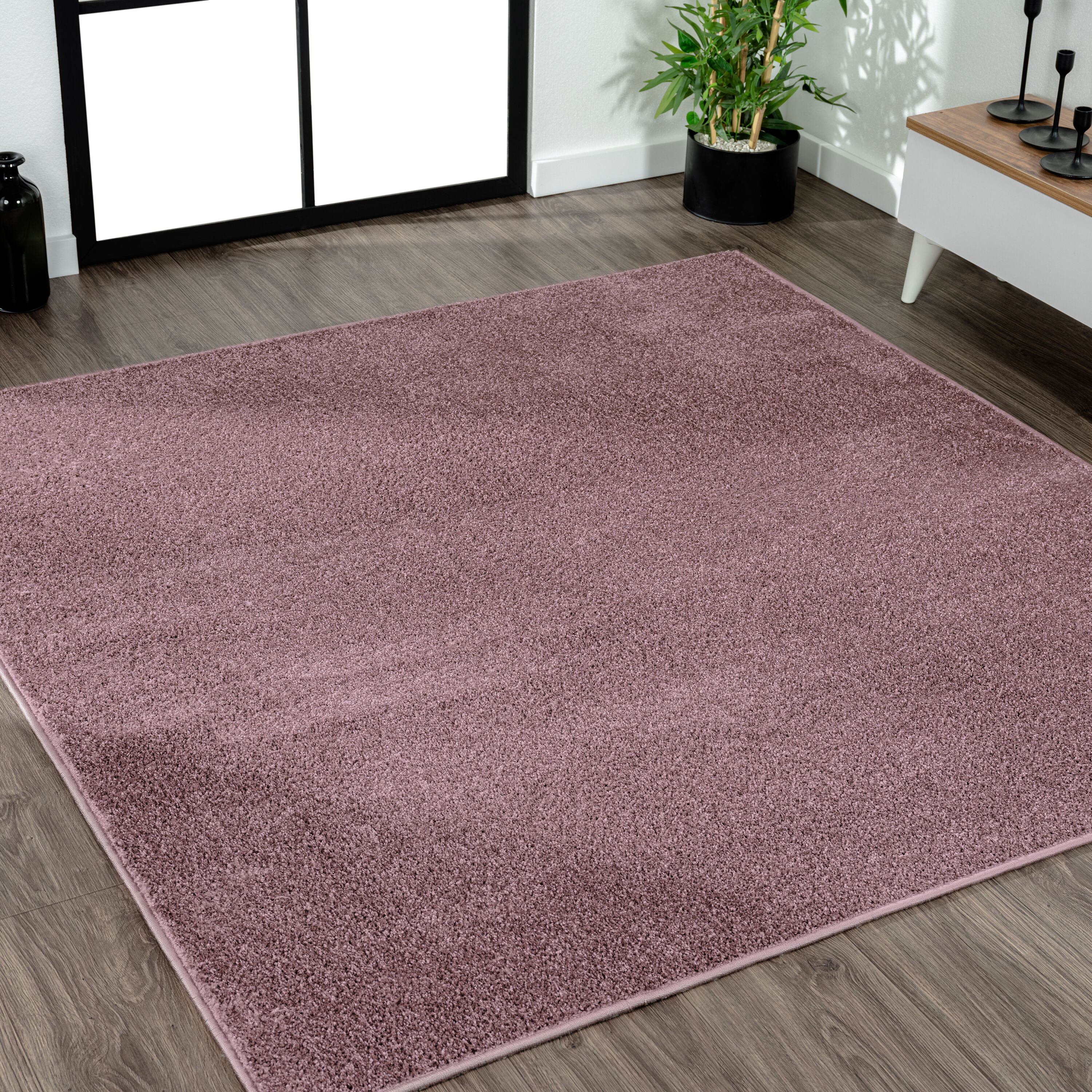 JONATHAN  Y SEU100R-6SQ SUPERSOFT Haze Solid Low-Pile 6 x 6 (ft) Loomed Polypropylene Light Purple Square Indoor Solid Coastal Area rug