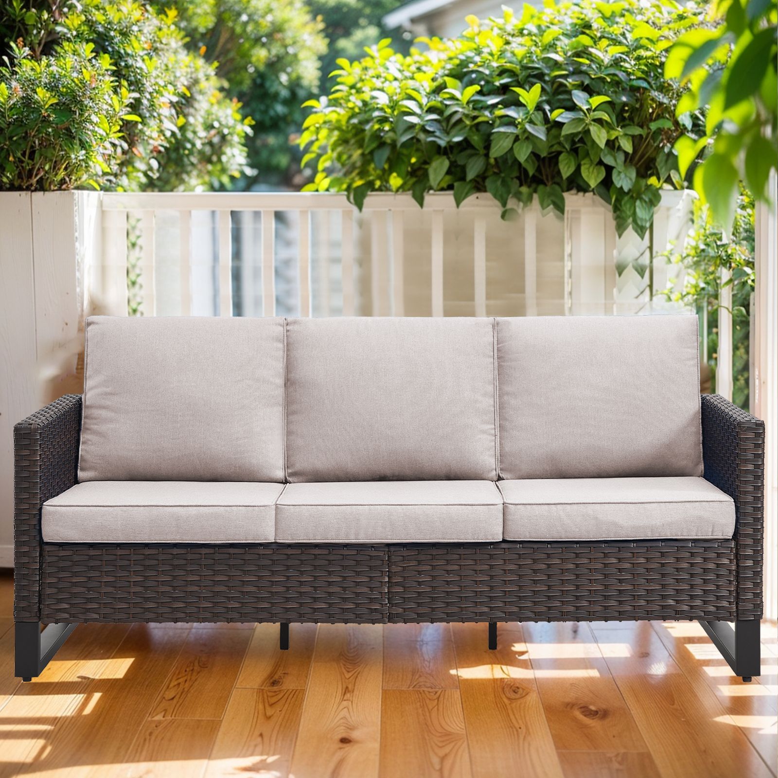  PA118-2 PASOFA-T Wicker Outdoor Sofa with Beige Cushions and Steel Frame