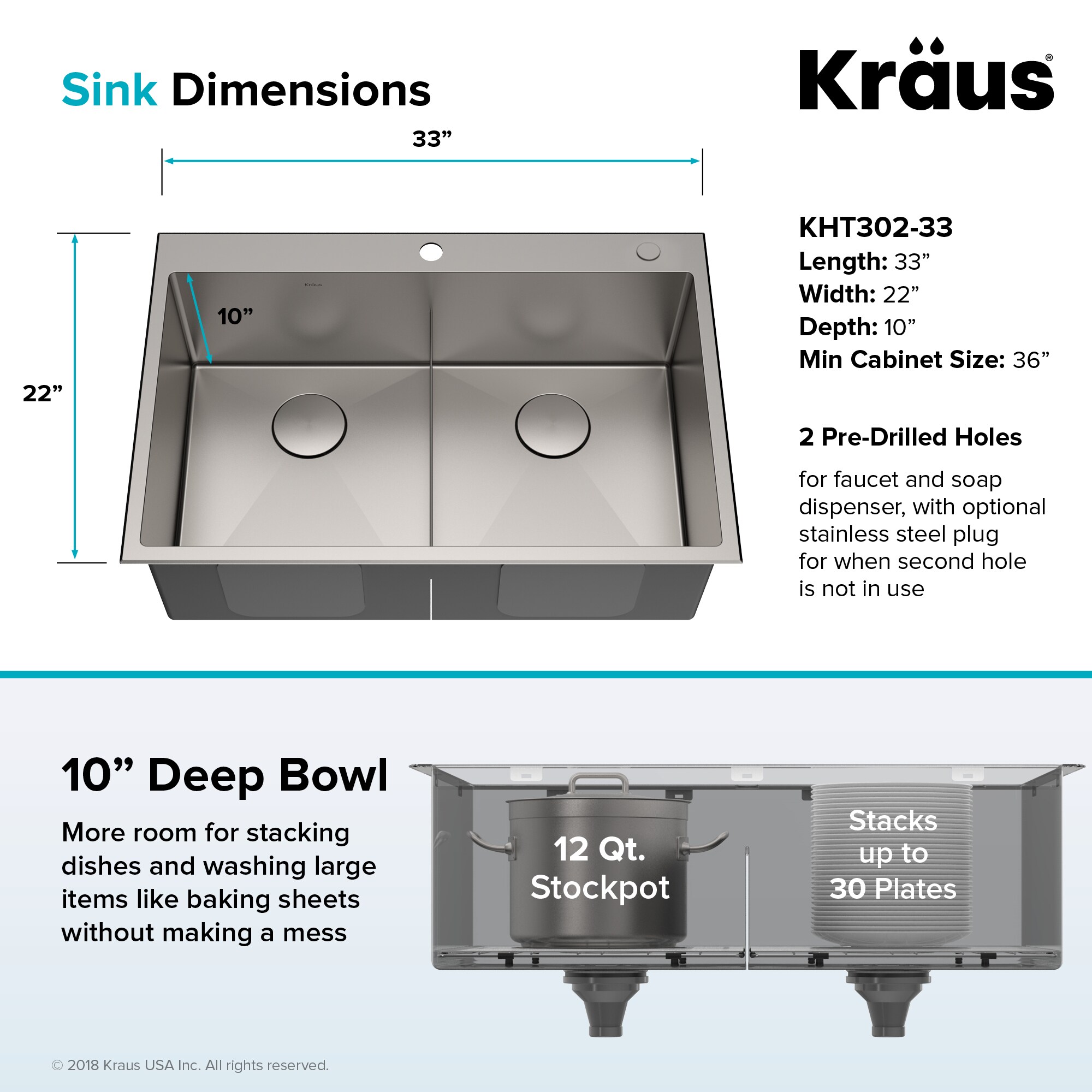 Kraus Standart Pro Dual Mount 33 In X 22 In Stainless Steel Double