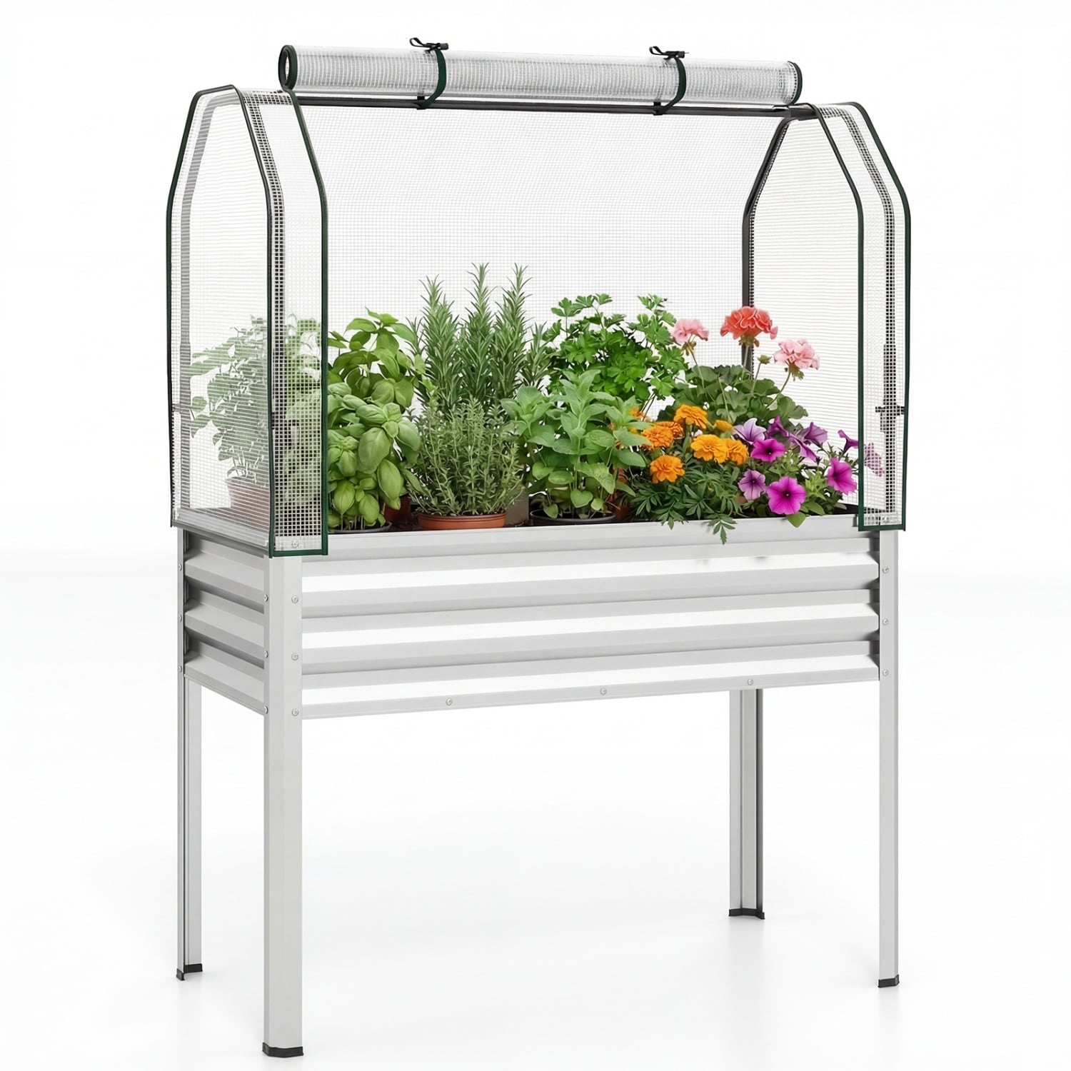 Volenca - 44-in W x 60-in H Electro-Coated Metal Greenhouse with Raised Garden Bed Legs Cover