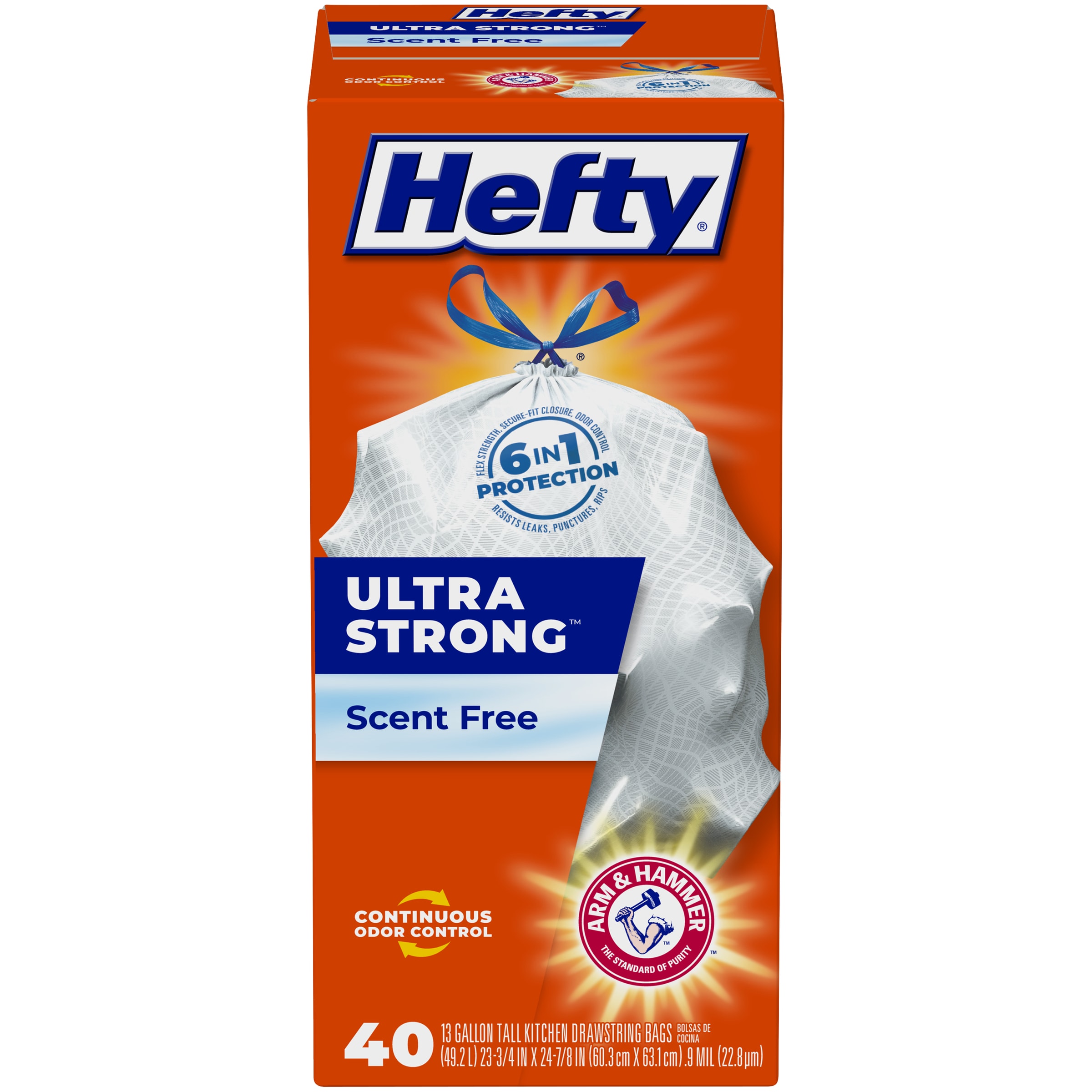 Hefty E88338 13-Gallon Scent Free White Indoor Plastic Kitchen Twist Tie Trash Bag 40 -Count