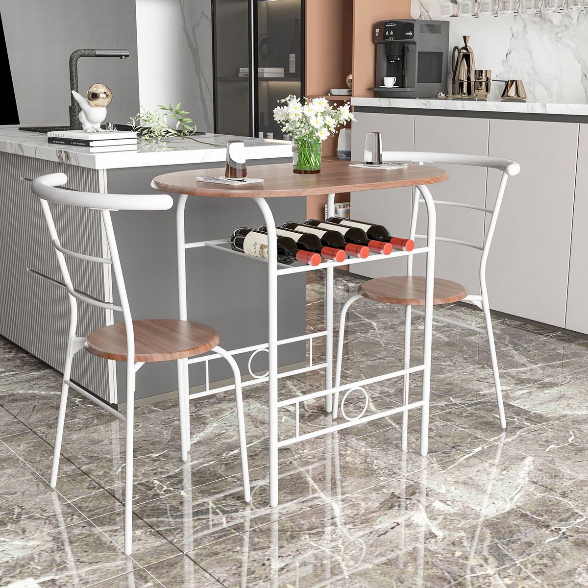 JASMODER W50167812 Brown+White Contemporary/Modern Dining Room Set with Rectangular Table ( Seats 4 )