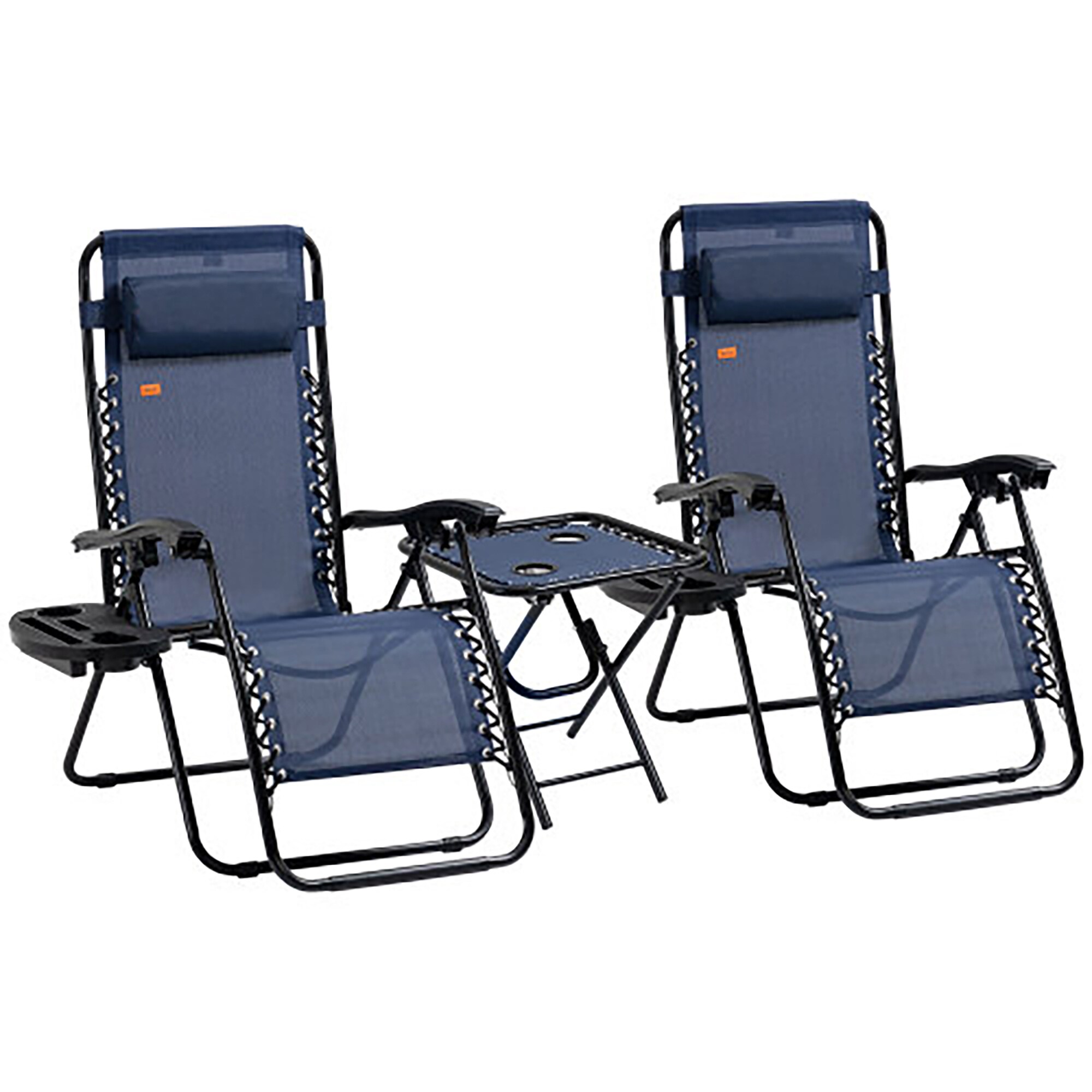 CASAINC WF-OP70234NY Zero Gravity Folding Reclining Chair Set with Side Table Set of 2 Black Steel Frame Stationary Zero Gravity Chair with Blue Woven Seat