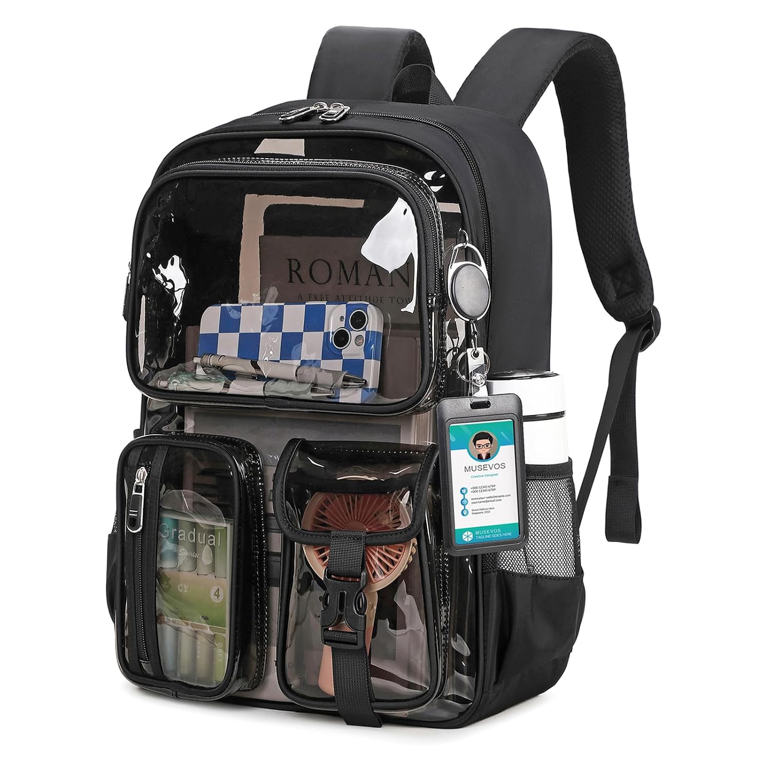 KINGSLONG - Clear Backpack with Badge Holder and S-Shaped Padded Shoulder Straps Heavy Duty Trans...