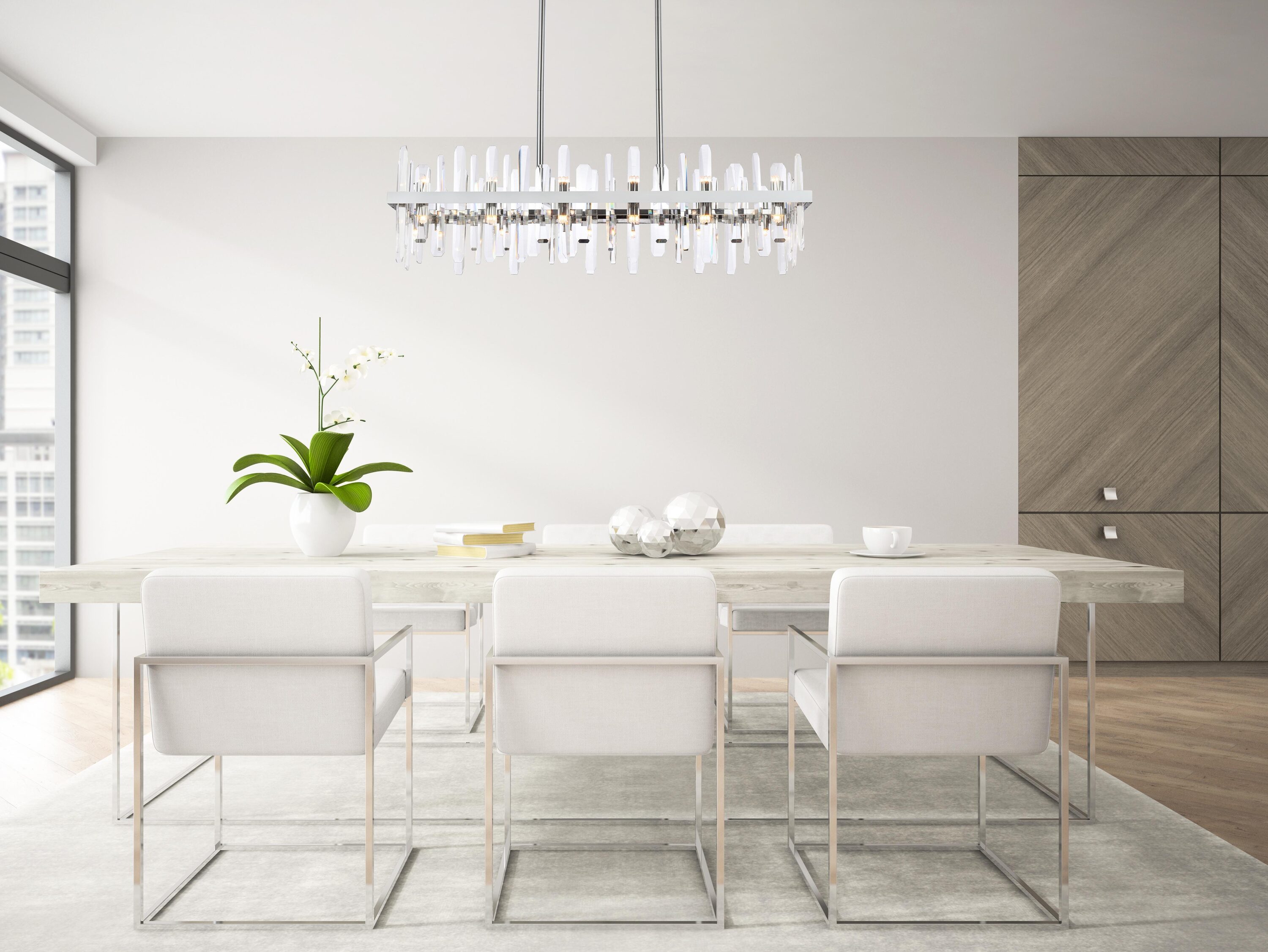 Serena Chrome and Crystal 24-Light Rectangular Chandelier