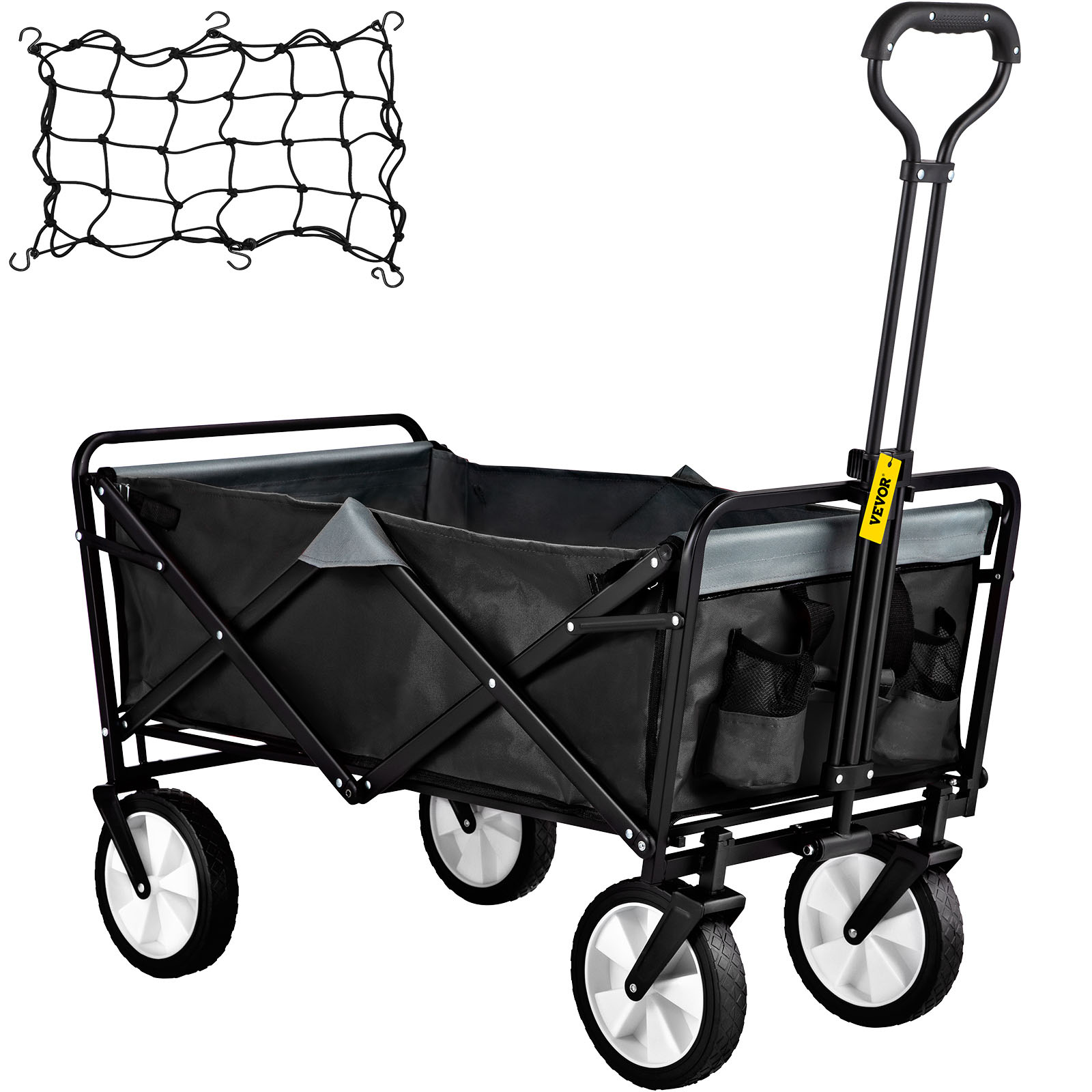 VEVOR Wagon Cart Folding Wagon Cart with 176lbs Load Outdoor Utility Wagon w/Adjustable Handle - Black